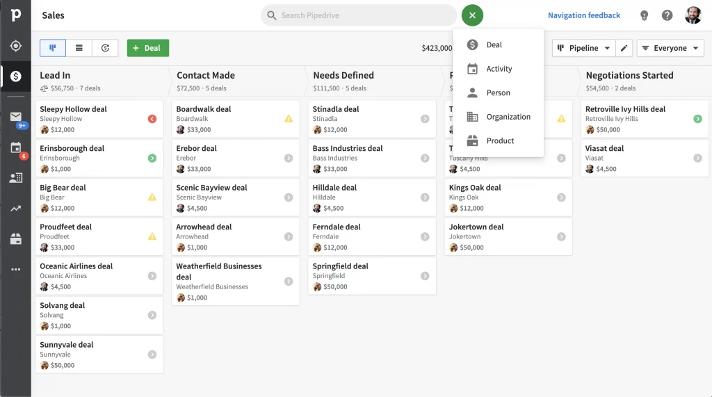 pipedrive user interface