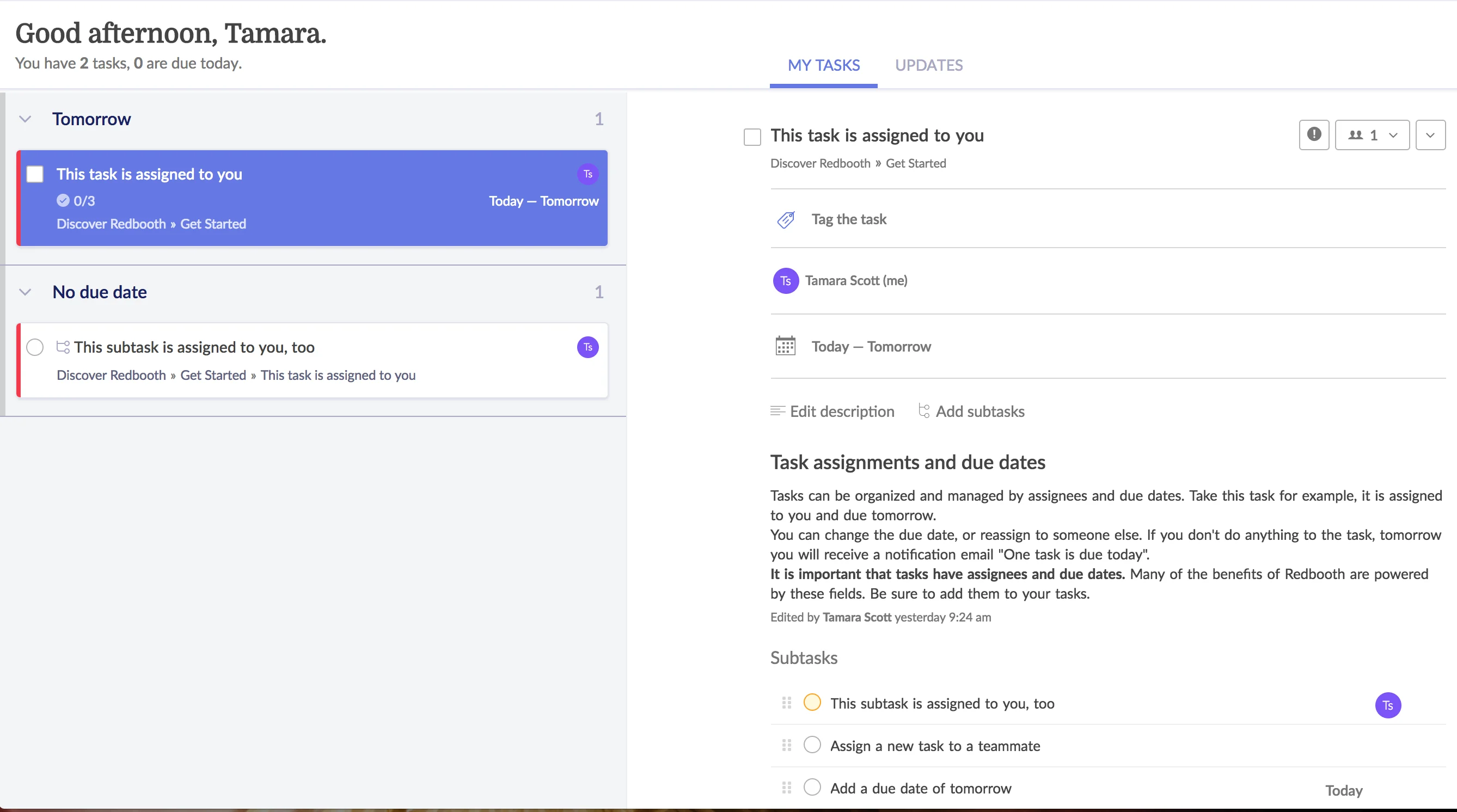 Redbooth Tasks Dashboard
