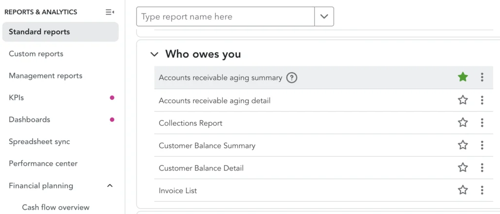 Accessing the A/R aging report in QuickBooks Online