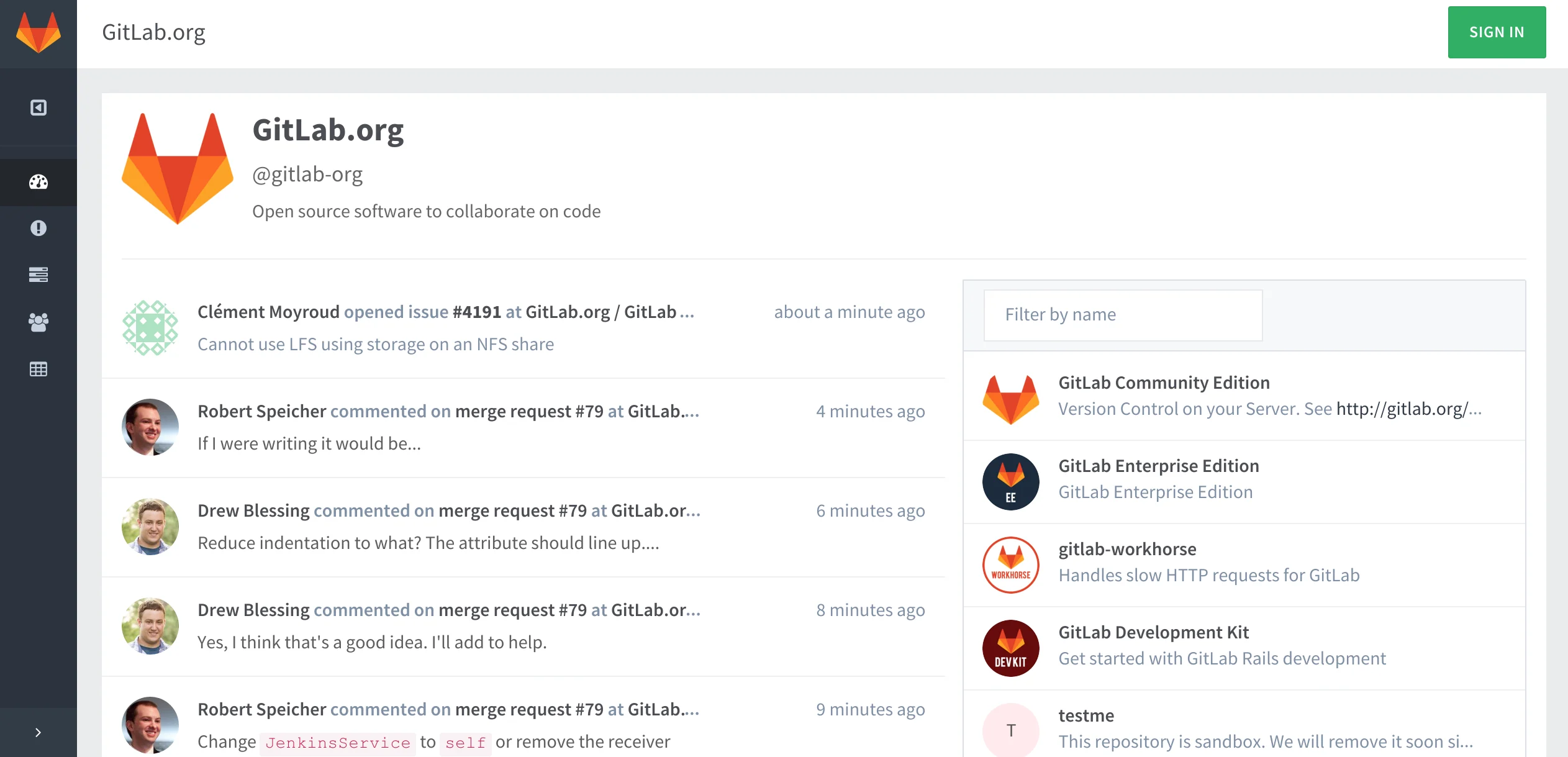 GitLab dashboard