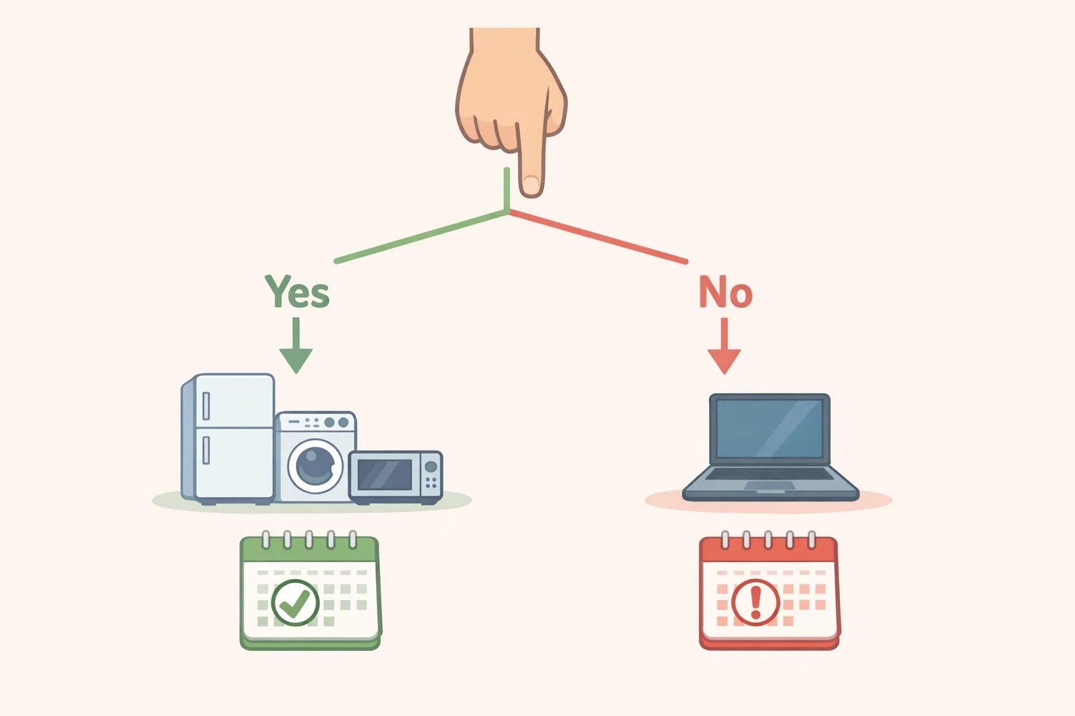 Illustration of a checklist and simple decision flow comparing buying before July 8 versus August 19 for the LG refrigerator BOGO and appliance bundle rebate