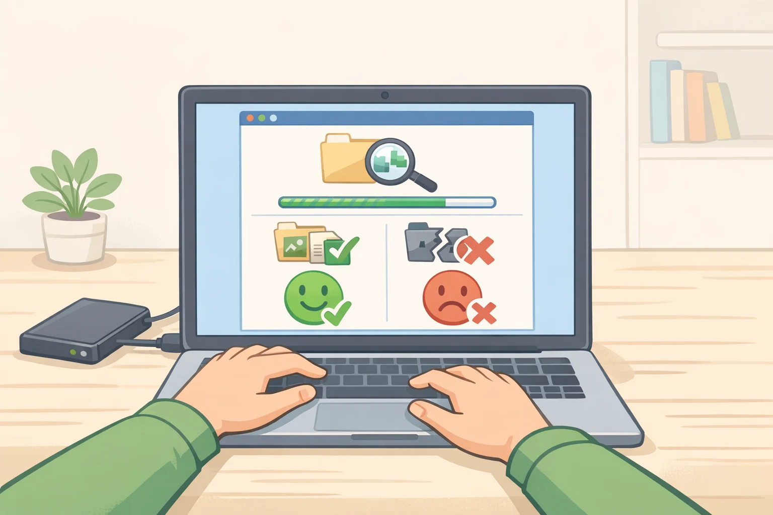 Illustration of a workflow where a user wipes the USB, then runs a file recovery tool to verify whether readable files remain and decides to repeat passes if recovery succeeds.