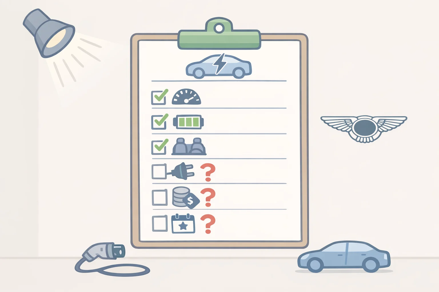 Checklist illustration for the September 23 Bentley Torcal electric SUV reveal, listing missing power outputs, pricing, production details, and order timelines