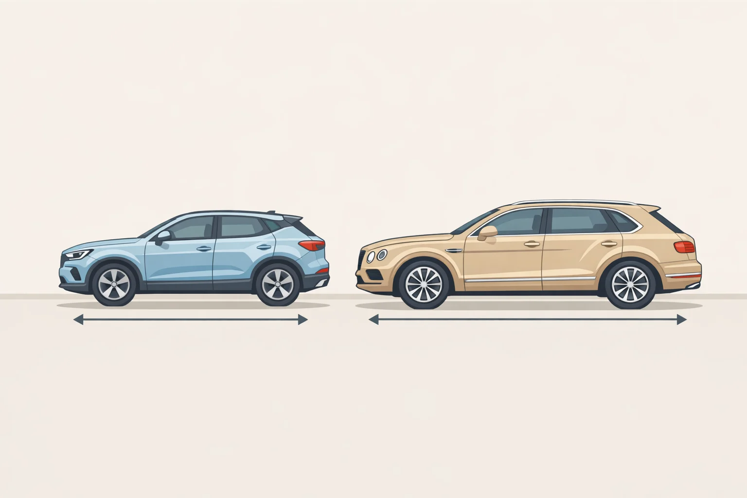Diagram comparing the Bentley Torcal electric SUV length under five meters to the Bentayga, with visual scale markers