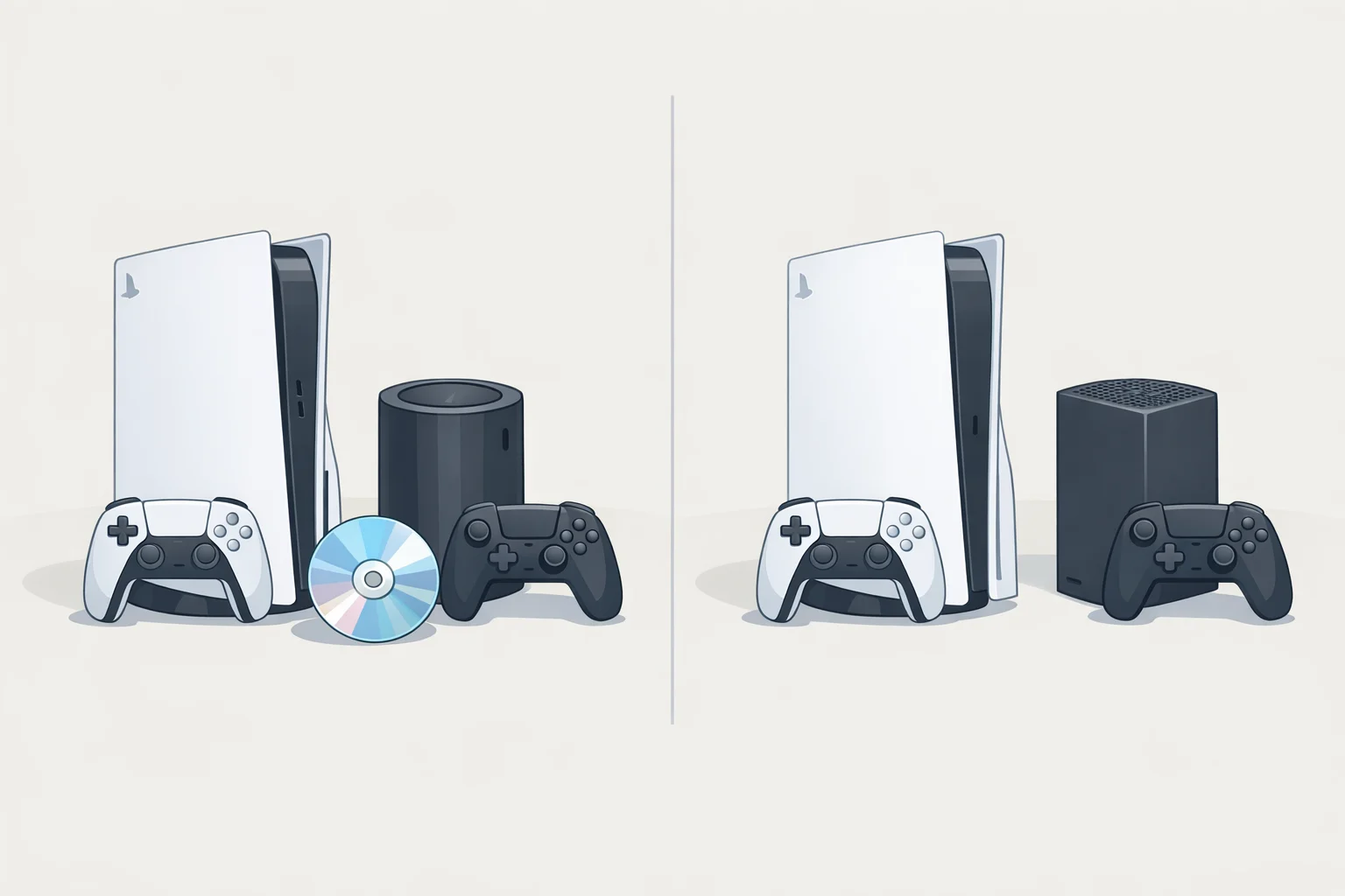 Side-by-side comparison graphic showing a disc-drive-enabled Xbox for converting discs versus a disc-free Series S/Series X-style console that lacks an optical drive, highlighting the conversion limitation for Helix buyers.