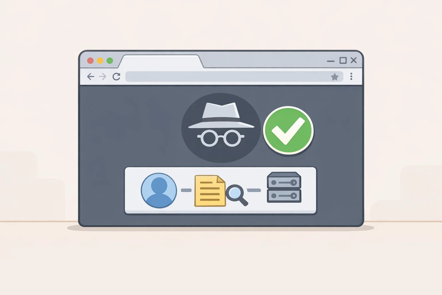 Illustration of a Chrome Incognito window with the spy icon plus a callout explaining that how to go incognito still doesn’t stop a signed-in Google account from recording searches