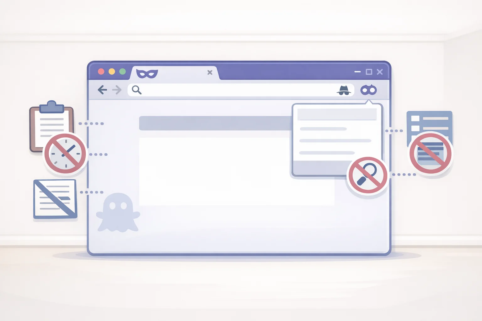 Illustration of how shared-device private browsing keeps a user's history, autocomplete, and form entries out of the main browser profile