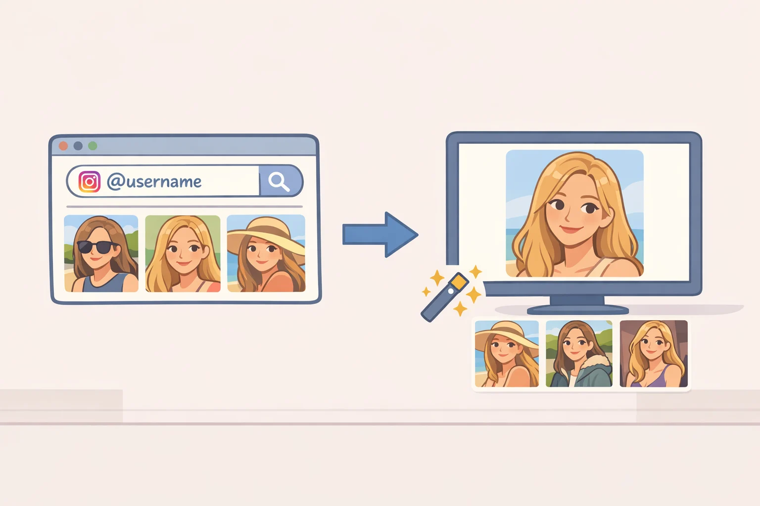 Diagram of how Muse Image can use a tagged Instagram handle in a prompt to generate an image from your public photos—exploring how to opt out of Instagram AI image use