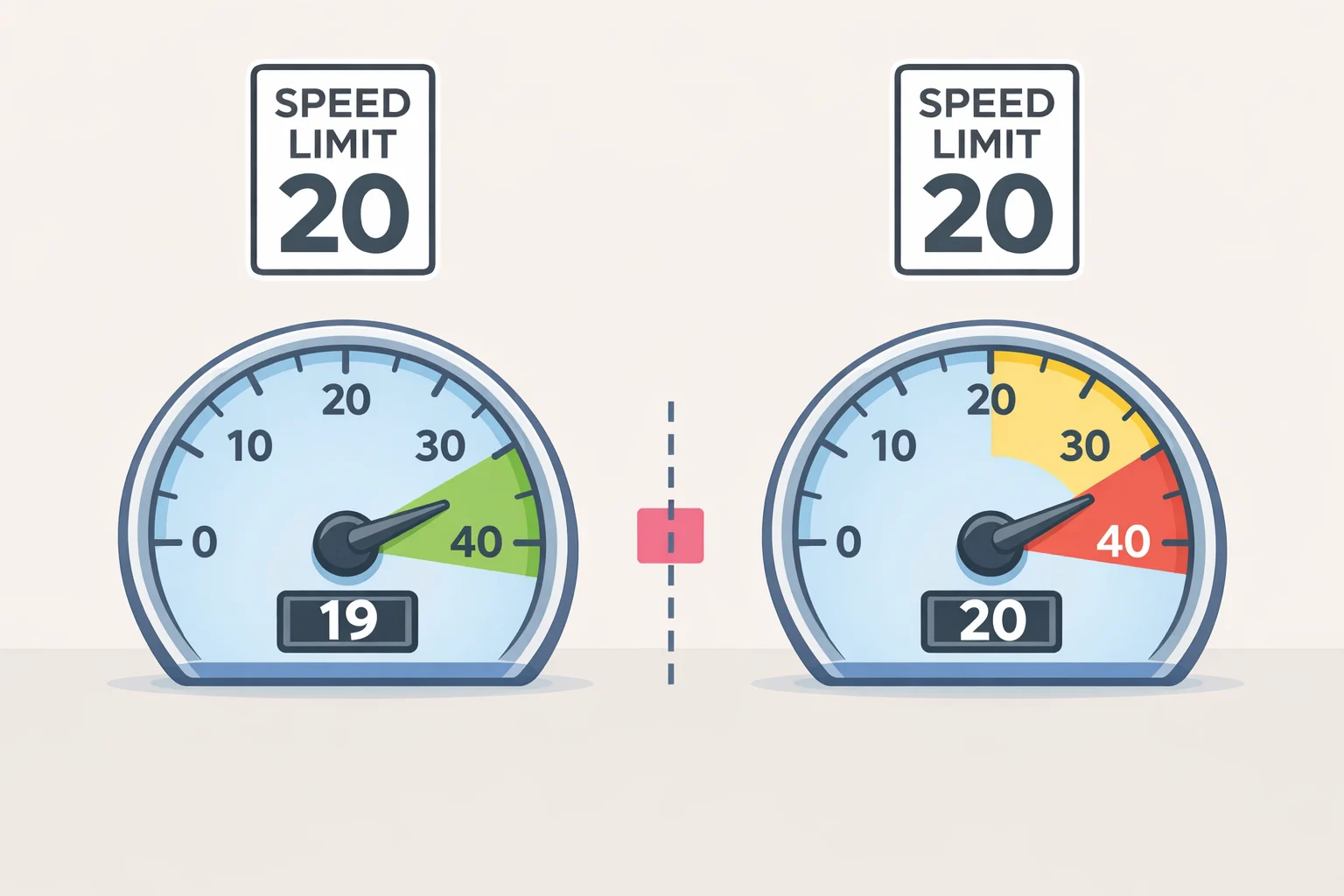 Speedometer-style graphic showing the Topolino capped at 19 mph with a callout that U.S. EV neighborhood/low-speed rules require at least 20 mph