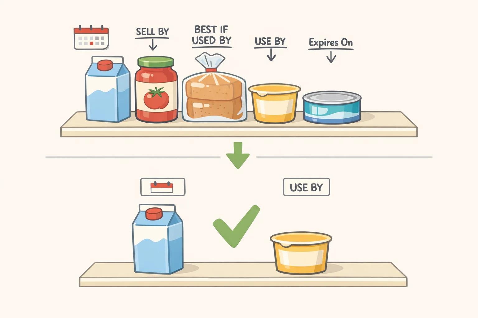 California bans sell by food labels by replacing many shopper-facing expiration phrases with only "BEST if Used By" (quality) and "Use By" (safety) on packaged grocery items