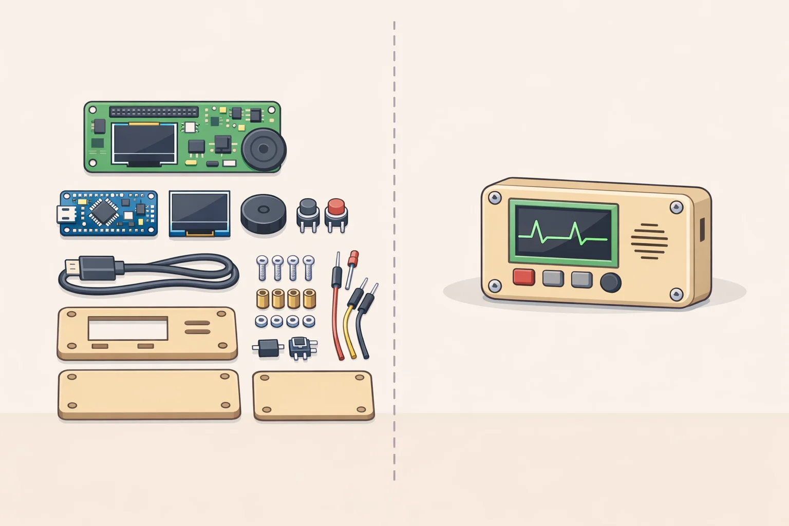 Crowd Supply comparison showing the PocketMage DIY kit contents (PCBs, case parts, battery, microSD, assembly guide) versus the shipped fully assembled handheld