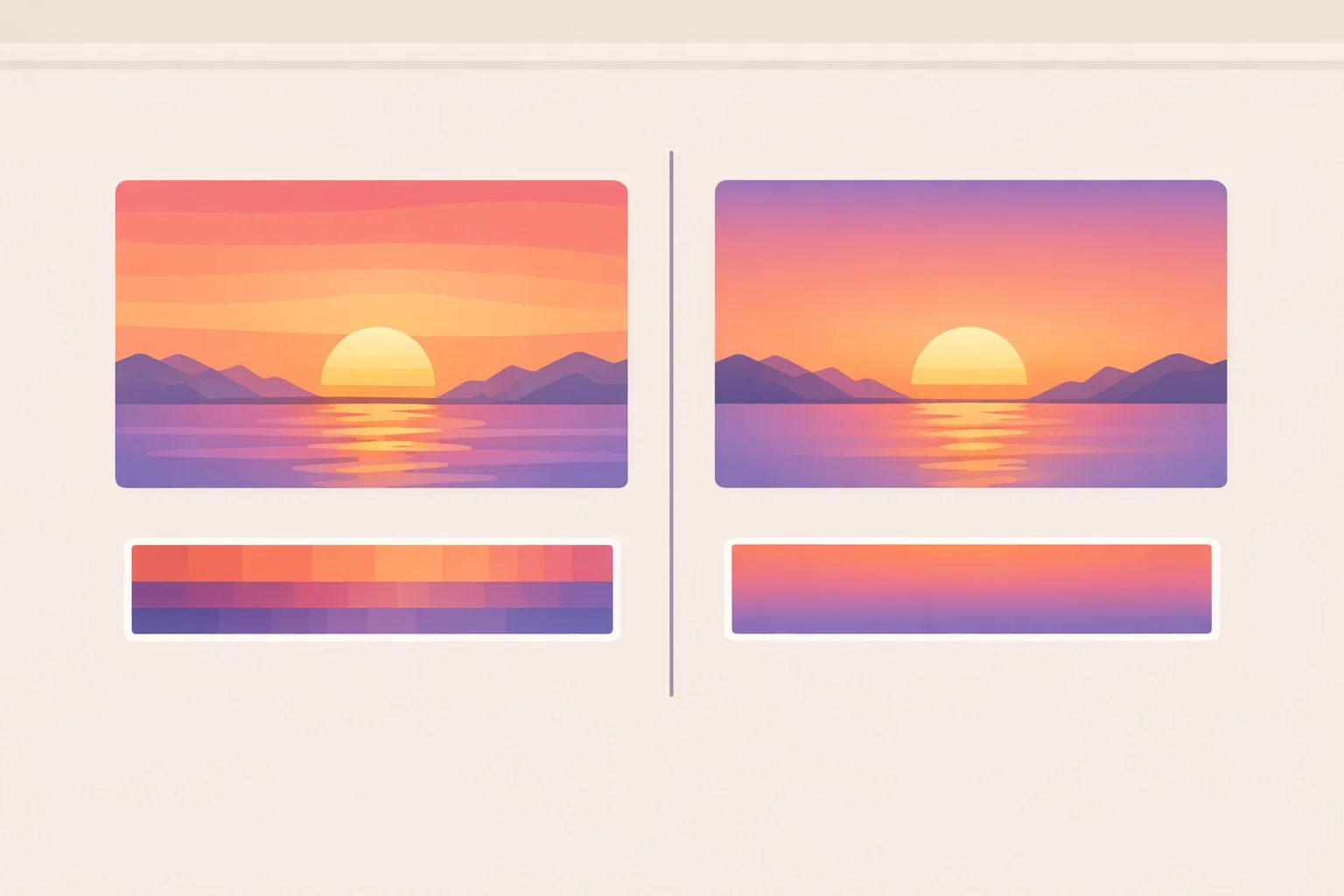 Side-by-side comparison of sunset gradients demonstrating how 10-bit recording reduces banding on the GoPro MAX 2