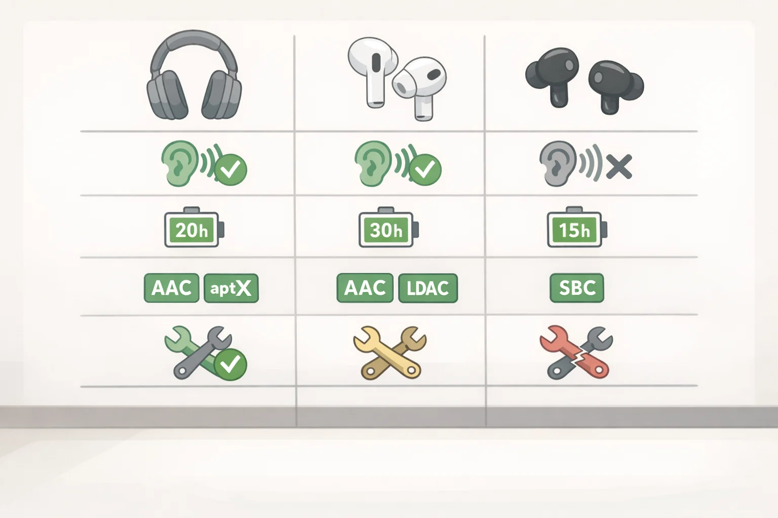 Infographic comparing Sennheiser Momentum 5 Wireless review specsprice, ANC performance, 55–57 hour battery life, aptX Lossless vs LDAC/AAC, and user-replaceable batteryagainst Sony WH-1000XM6 and Bose QuietComfort Ultra Gen 2