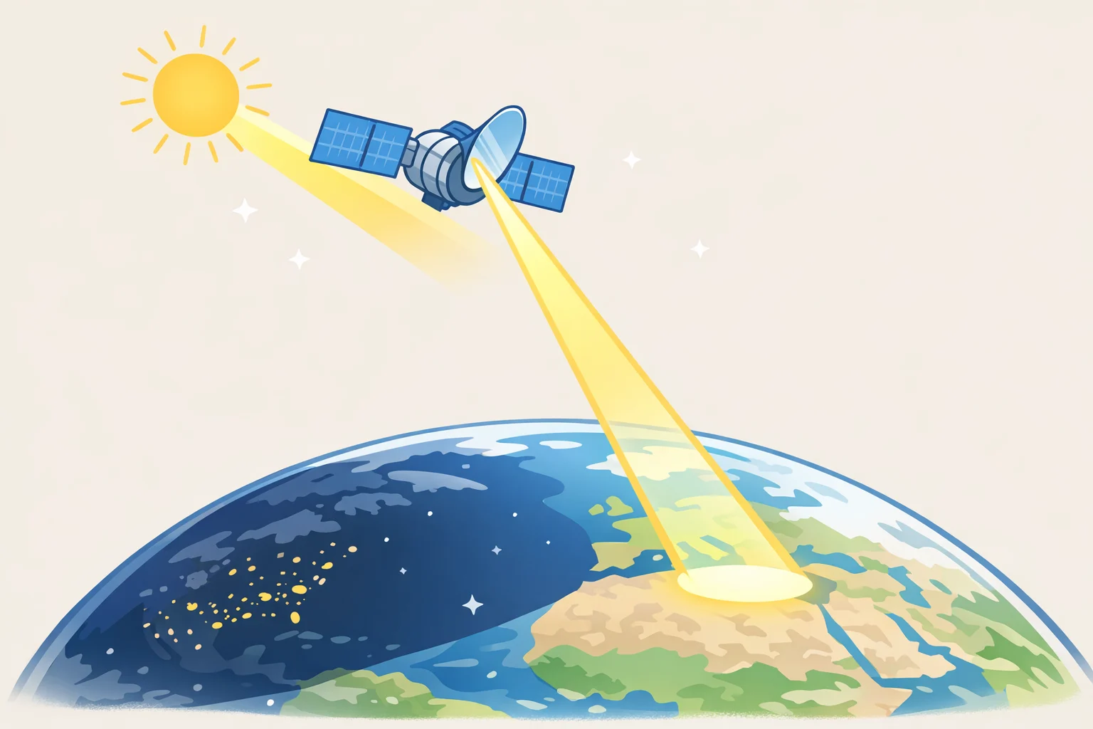 Satellite diagram of Eärendil-1 casting a five-kilometer-wide light footprint on nighttime Earth, as FCC approves Reflect Orbital satellite