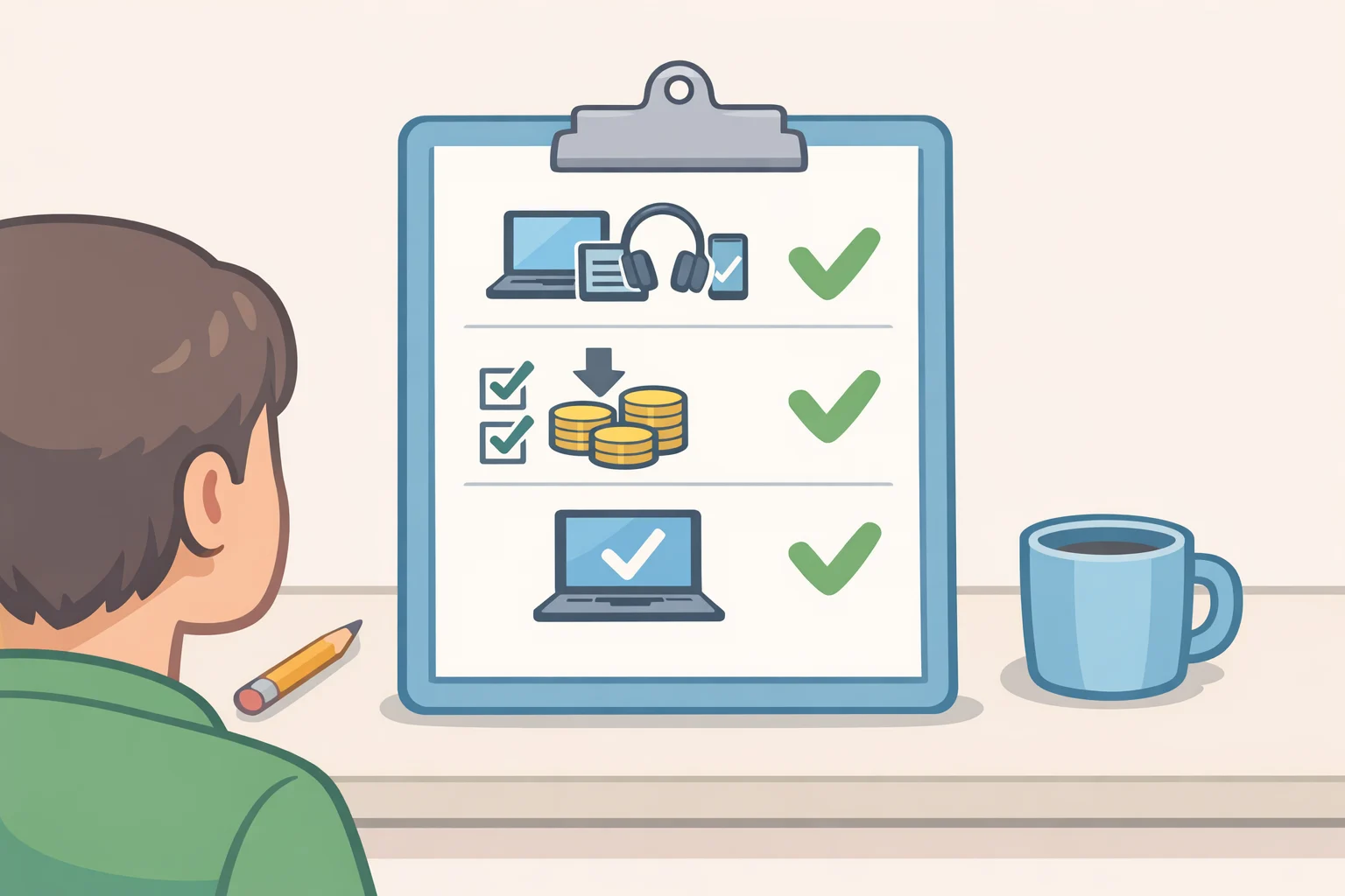 Checklist for how to find back-to-school tech deals with the school’s tech requirements, a hard budget ceiling, and a specific compatible laptop or tablet model
