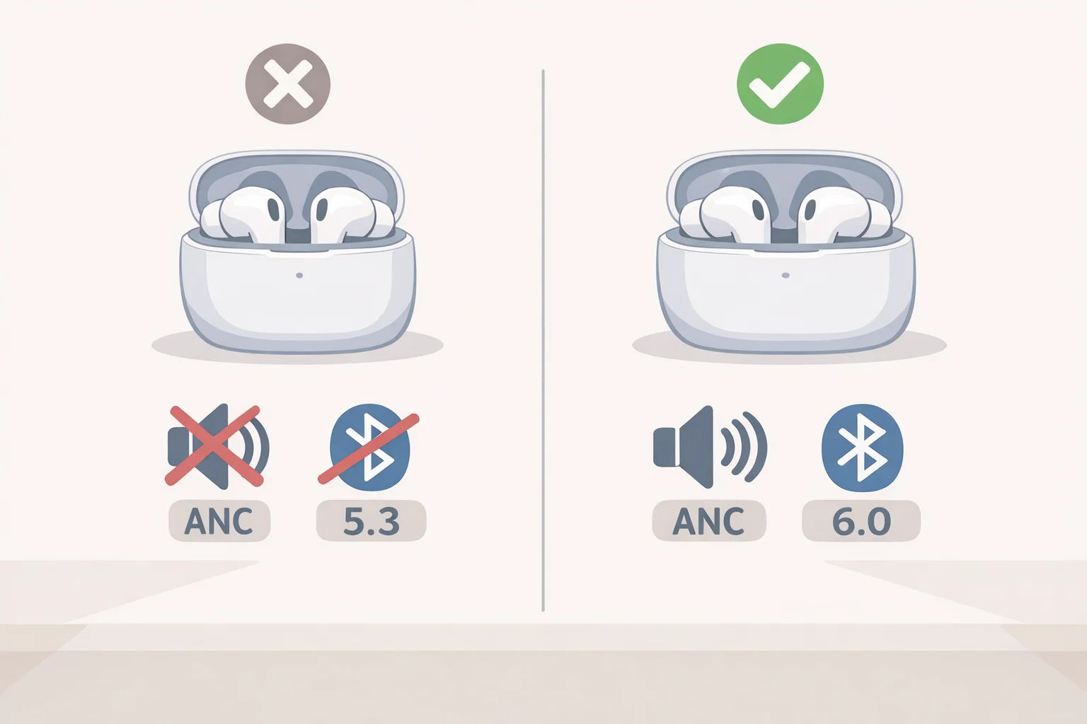 Comparison graphic showing what changes in the Razer Hammerhead V3 X HyperSpeed earbuds console editions: no ANC and Bluetooth 5.3 instead of Bluetooth 6.0