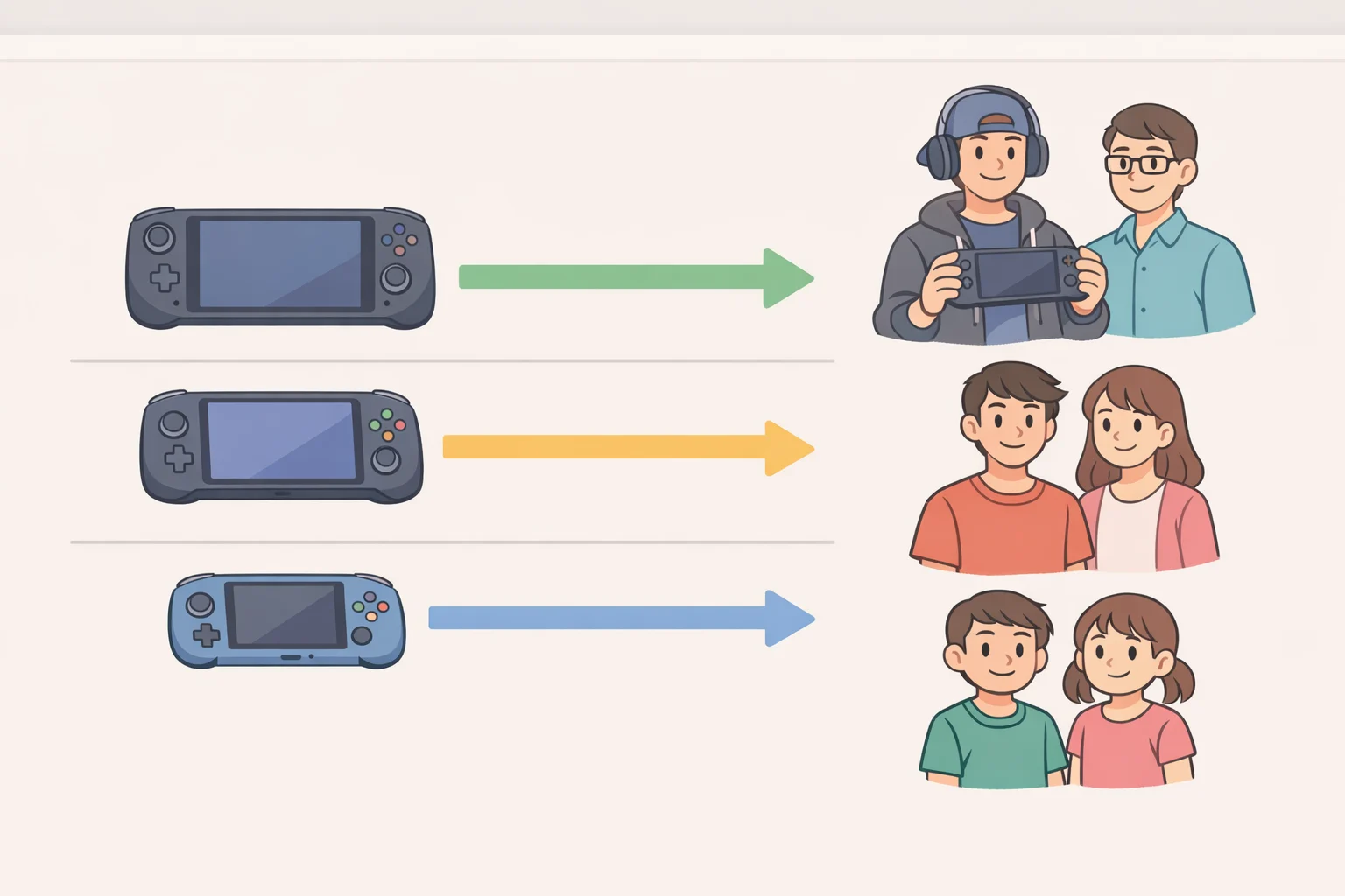 Infographic grouping Android handhelds into sub-$90 budget, ~$219 premium vertical, $229–$269 Snapdragon 8 Gen 2-class devices like the Retroid Pocket Nova, and the $319+ AYANEO tier