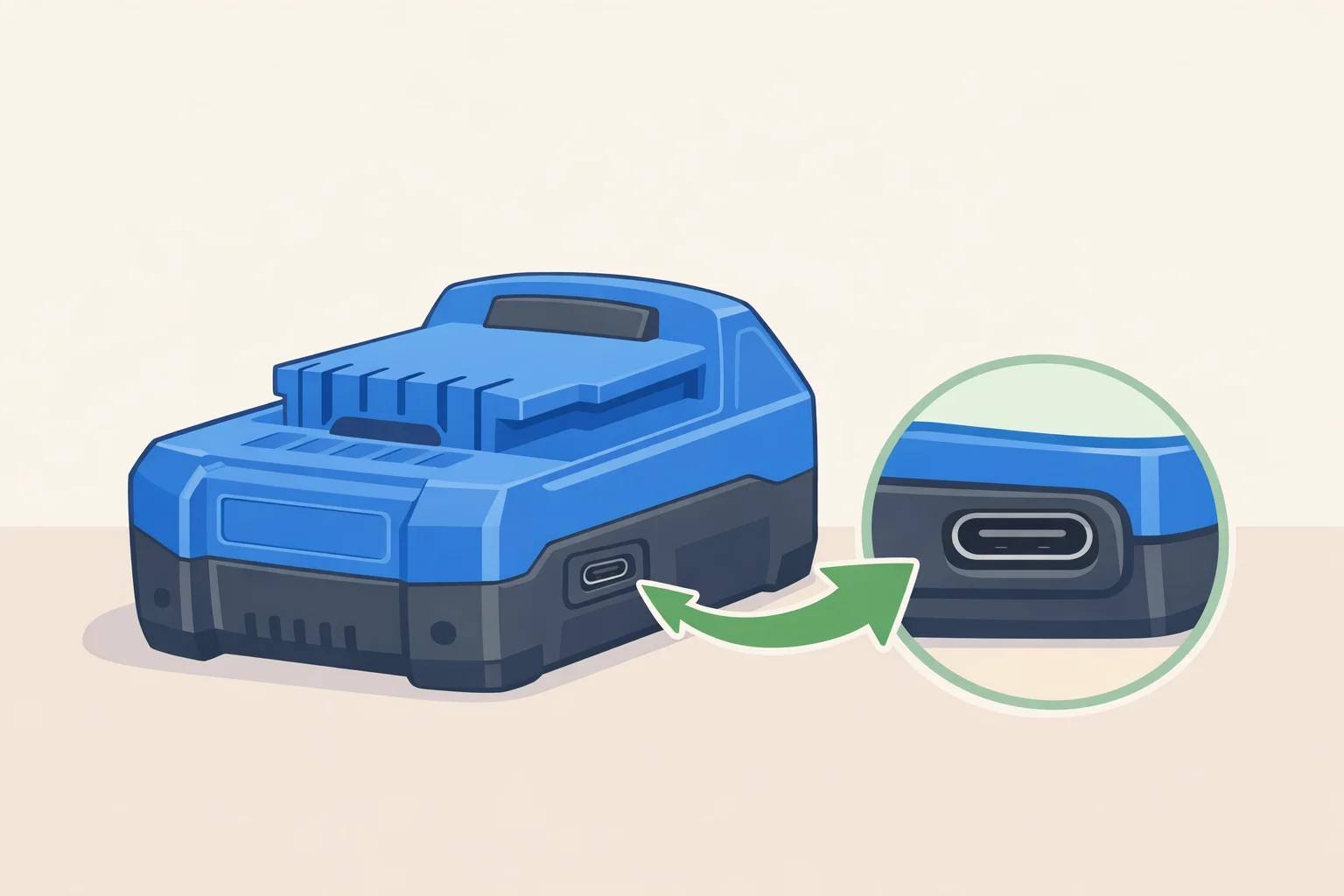 Kobalt yard power tools recall check: close-up of a Kobalt battery casing showing the USB-C charging port used for identification