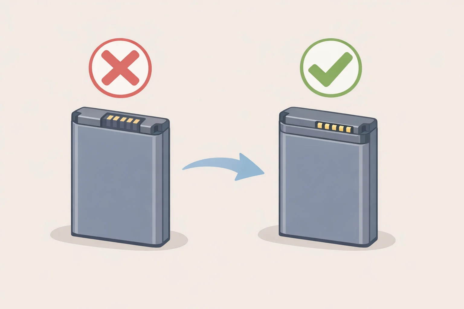 Side-by-side view of recalled Kobalt USB-C battery versus replacement battery hardware with the USB-C port removed