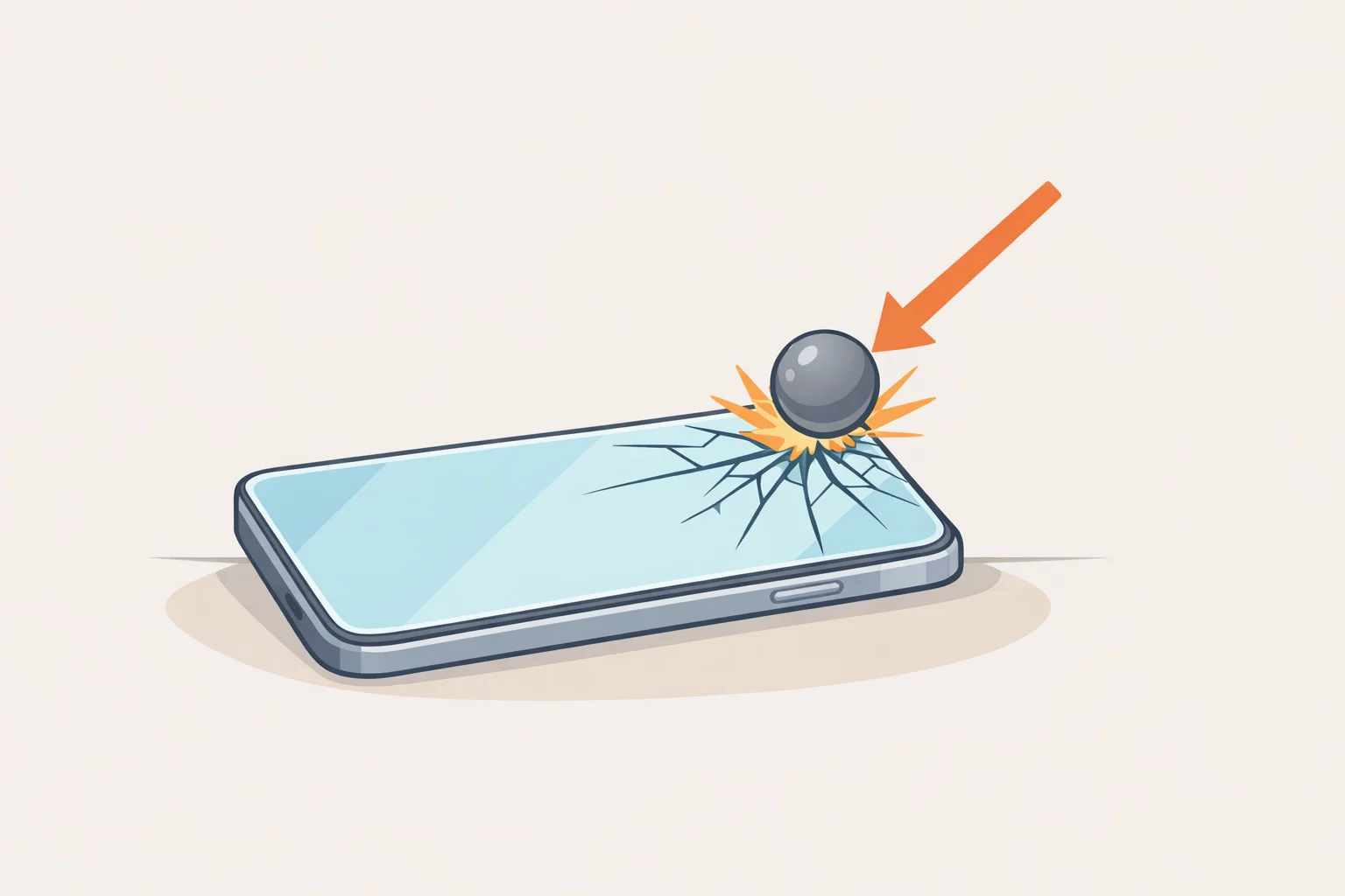 Diagram showing how Pebble Time 2 Gorilla Glass can fracture when hit at an angle despite resisting direct surface contact