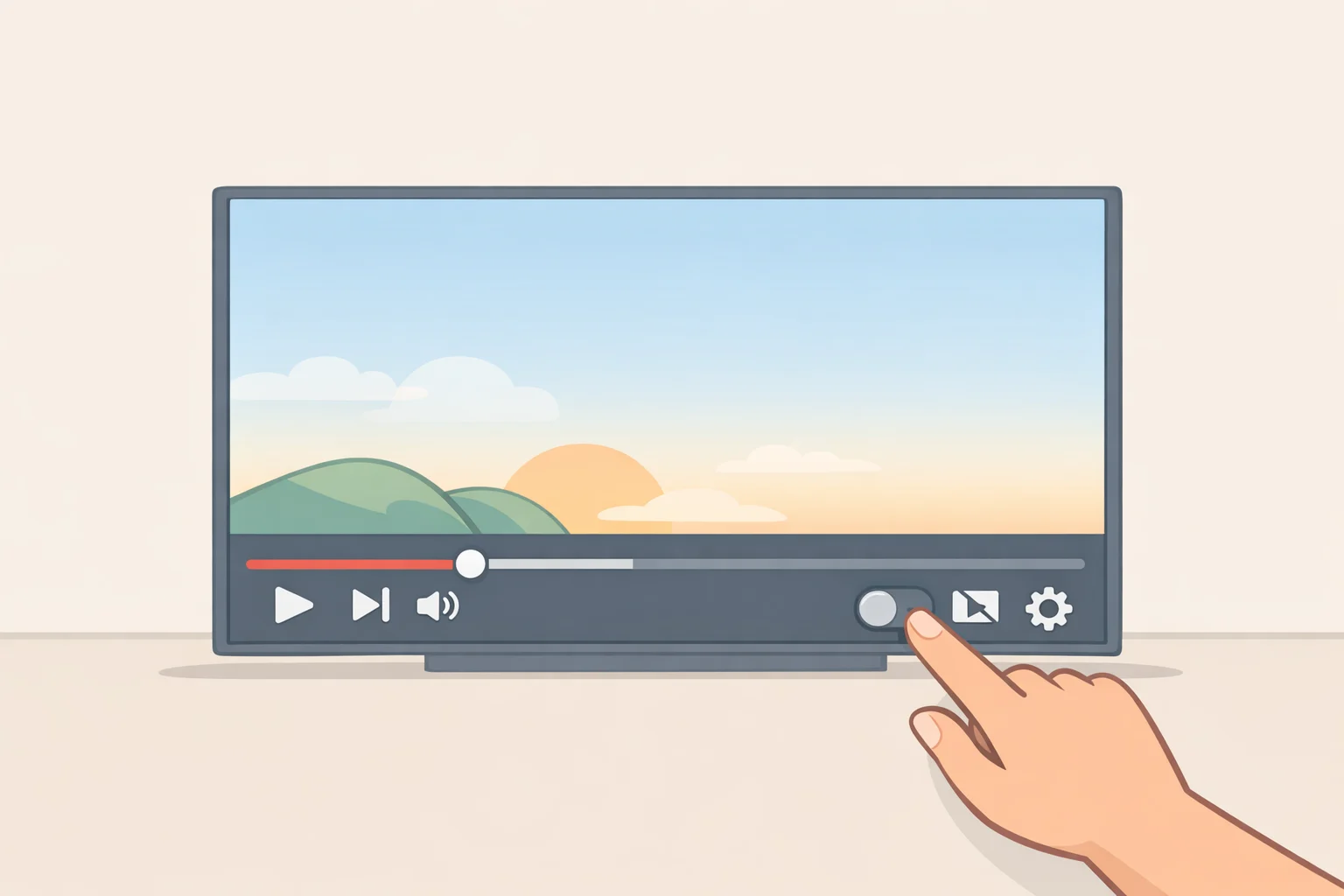Illustration of YouTube playback controls with the Autoplay next video toggle turned off, preventing automatic next-video selection