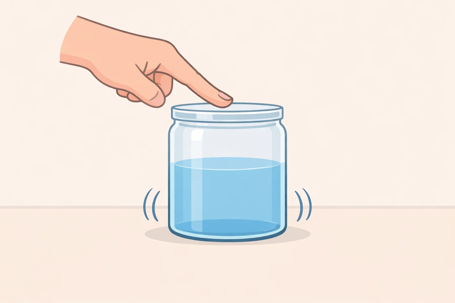 Illustration of a flat-bottomed thrifted jar being pressed at the rim to confirm it sits level for a DIY match striker holder
