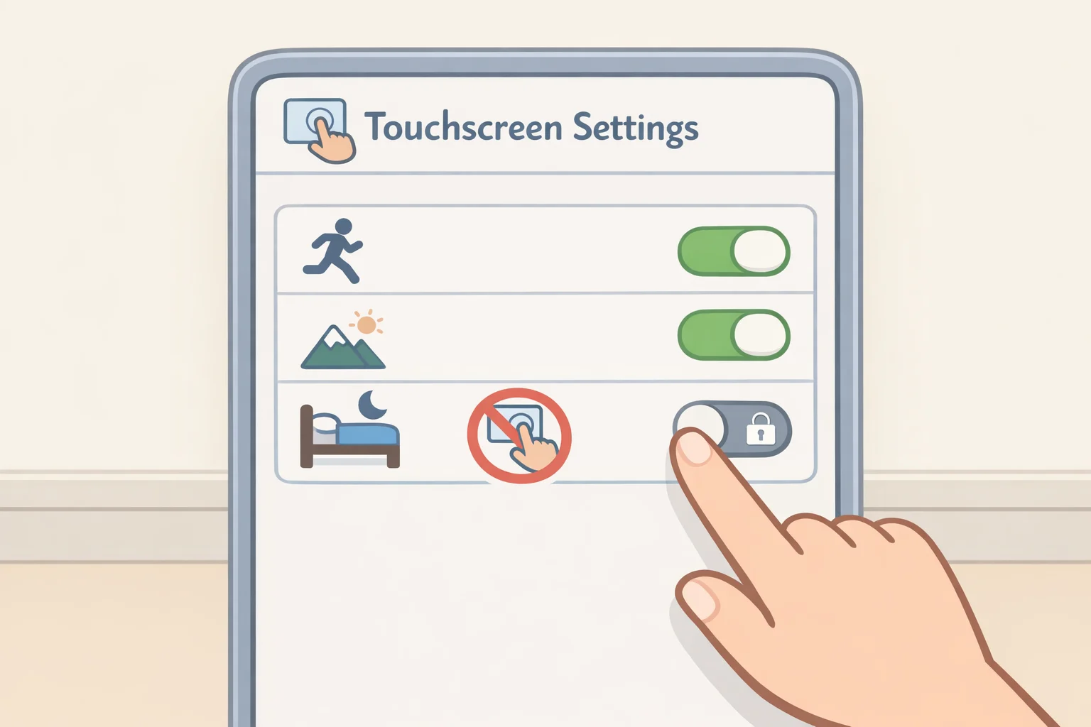 Settings screen on the Garmin Forerunner 165 where General Use and During Activity touchscreen options can be toggled off to avoid mid-run misfires