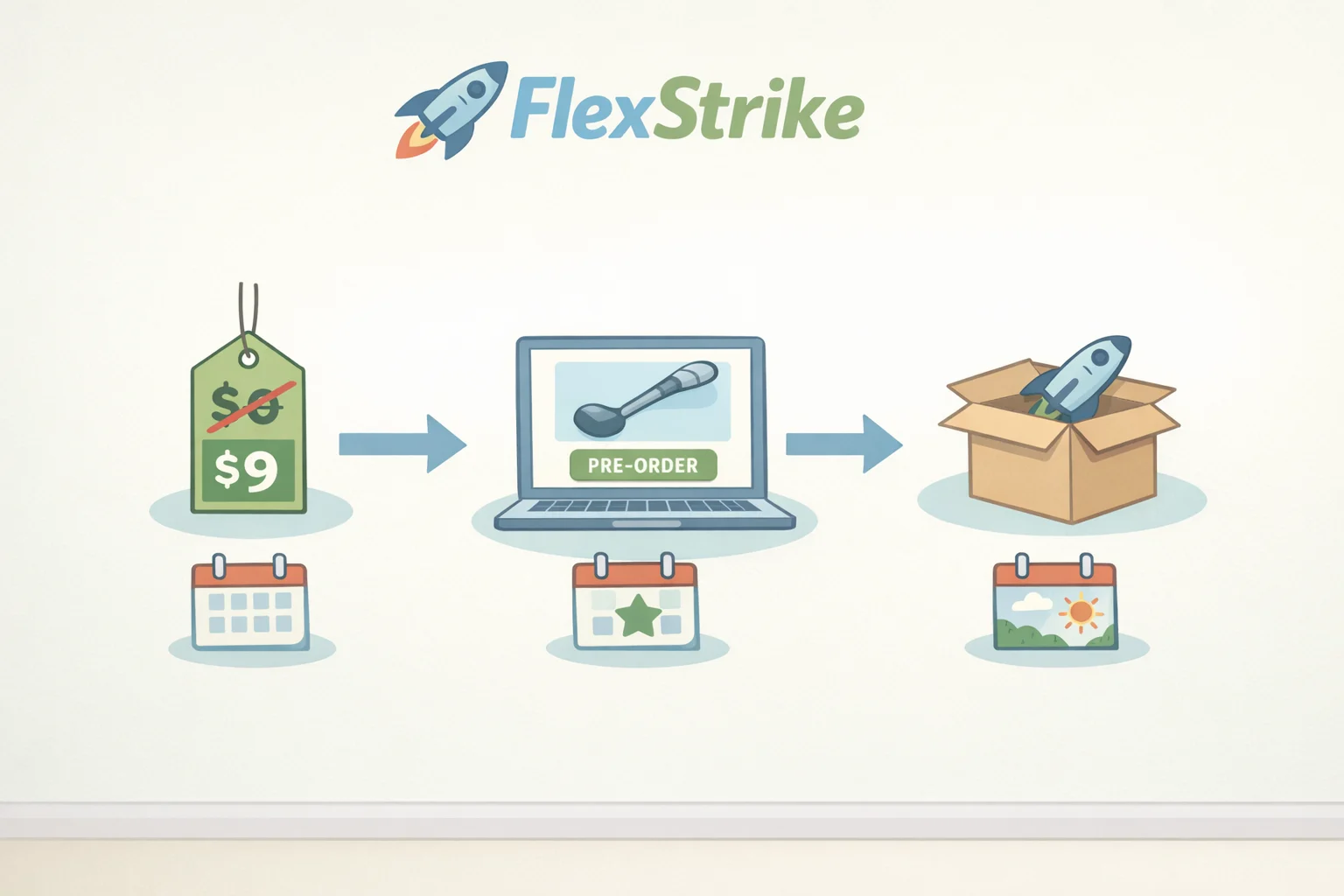 Timeline graphic summarizing Sony’s original PlayStation FlexStrike wireless fight stick delayed launch plan: regional pricing, June 12 pre-orders, and the planned August 6 ship date
