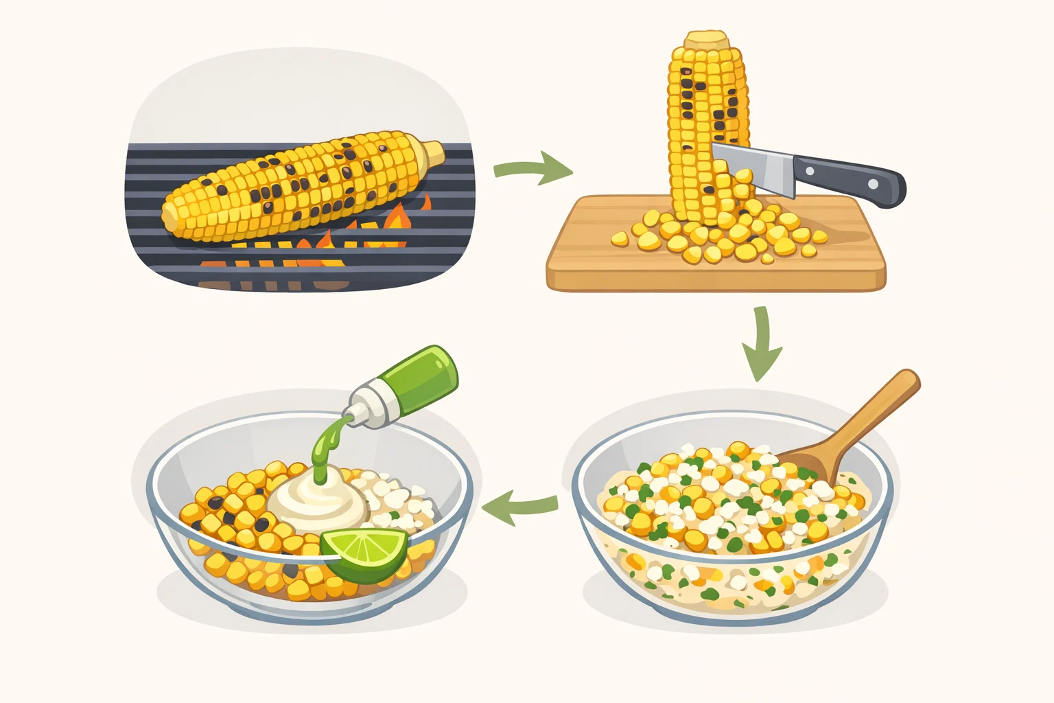 Grilled corn kernels cut from charred cobs and folded into a creamy Kewpie mayo lime mixture with chili garlic sauce and crumbled cotija for street corn salad