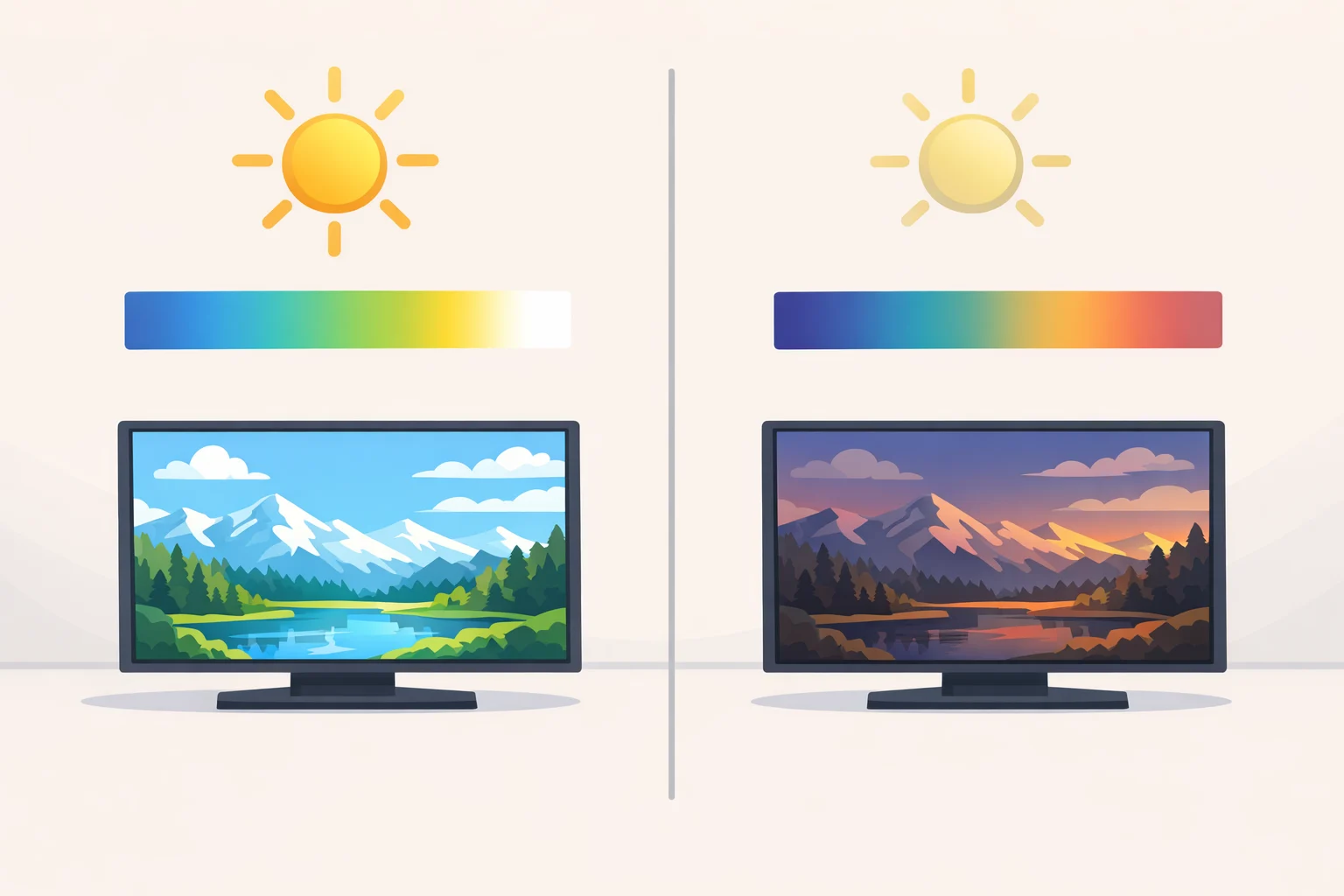 Comparison chart showing the XGIMI Elfin Flip 4K projector brightness and green color shift in Performance mode versus lower brightness in Movie mode