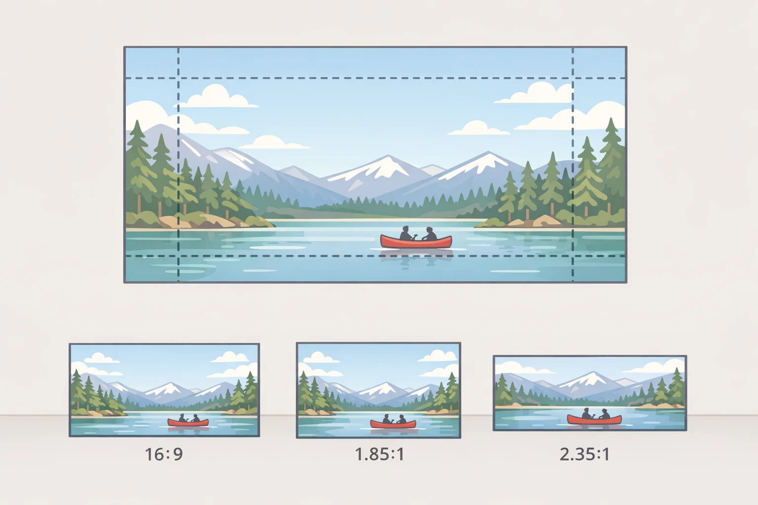 Illustration comparing The Odyssey’s nearly square 1.43:1 IMAX 70mm frame versus the cropped top-and-bottom look in standard digital and Dolby Cinema, highlighting what you gain or lose—should you see The Odyssey in IMAX.