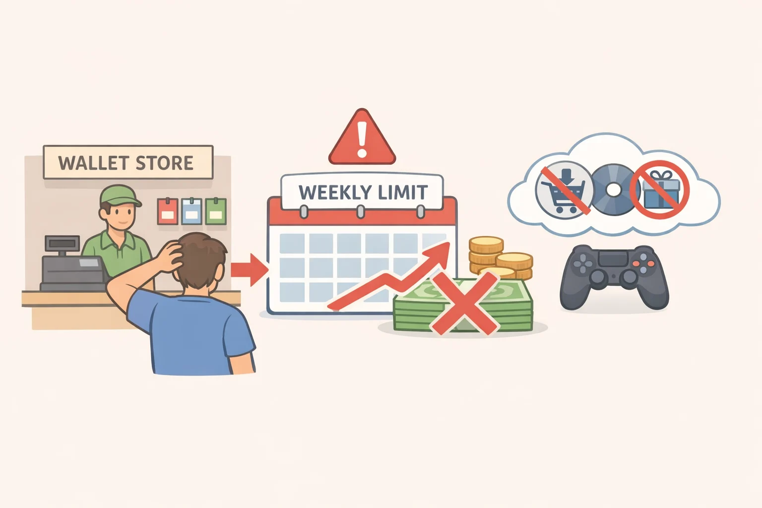 Diagram of Indian PlayStation wallet top-up stores hitting a weekly cap for INR 500,000, showing that payment rails are constrained even though the PlayStation Store exists