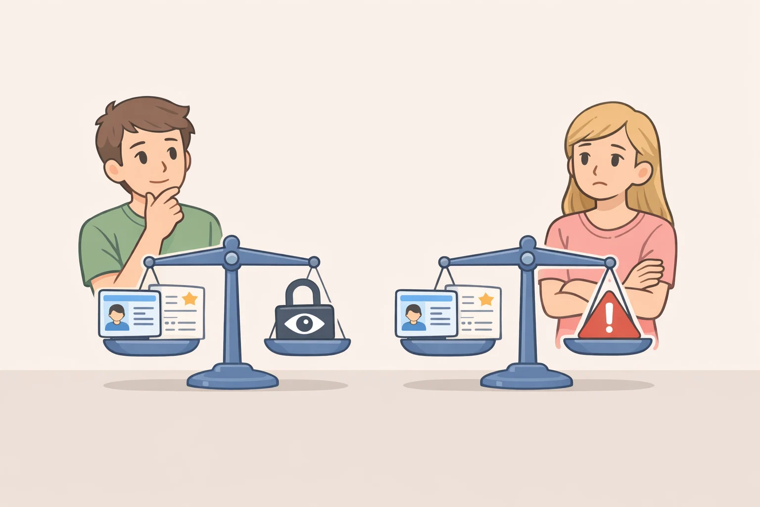 Illustration comparing privacy-protecting age assurance options to identity-document or facial-image verification, emphasizing the privacy tradeoffs mentioned in UK age assurance discussions