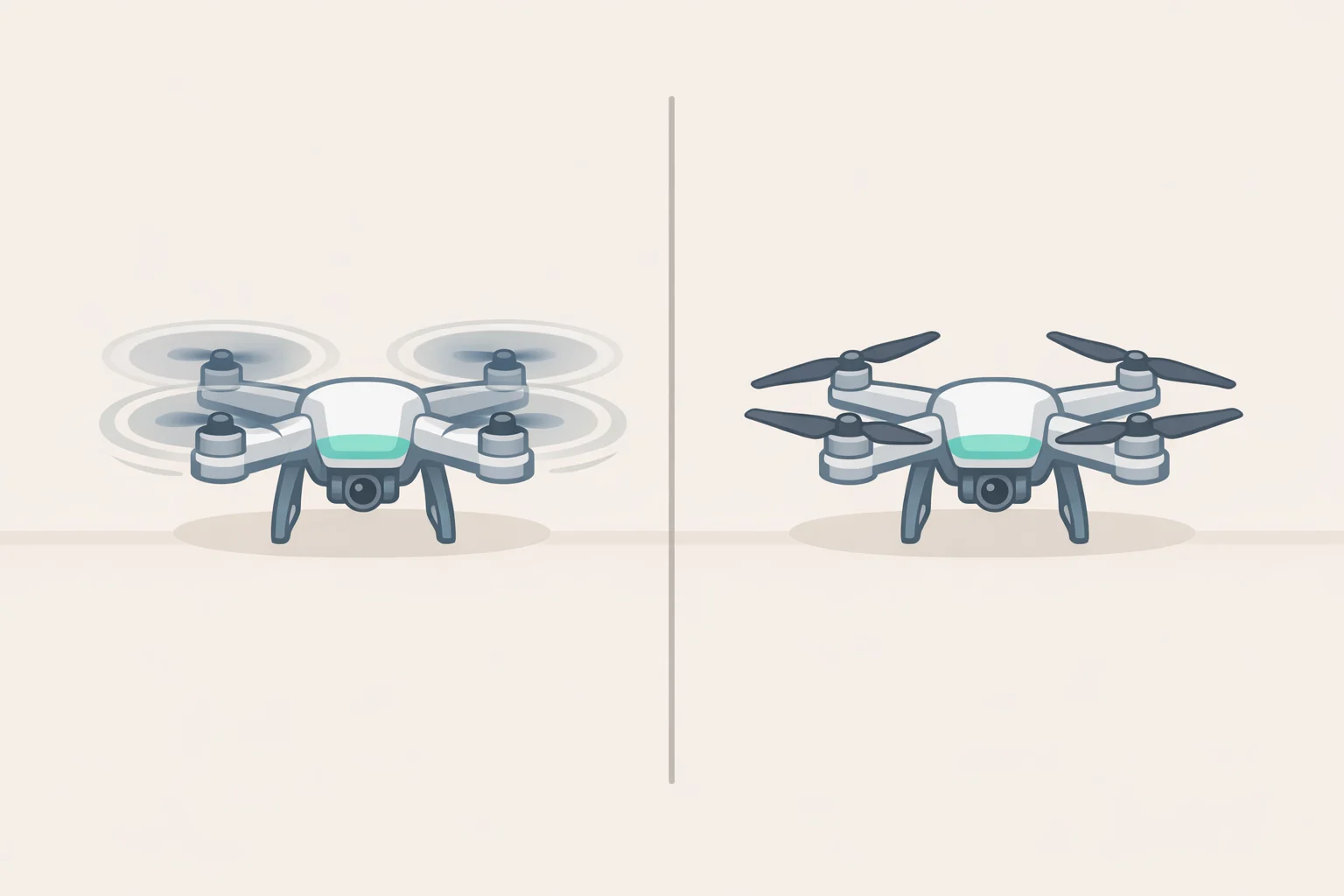 Motion blur comparison: a spinning Phantom Twist invisible drone appears as a faint haze while a conventional quadcopter’s fixed frame remains visually distinct to the eye