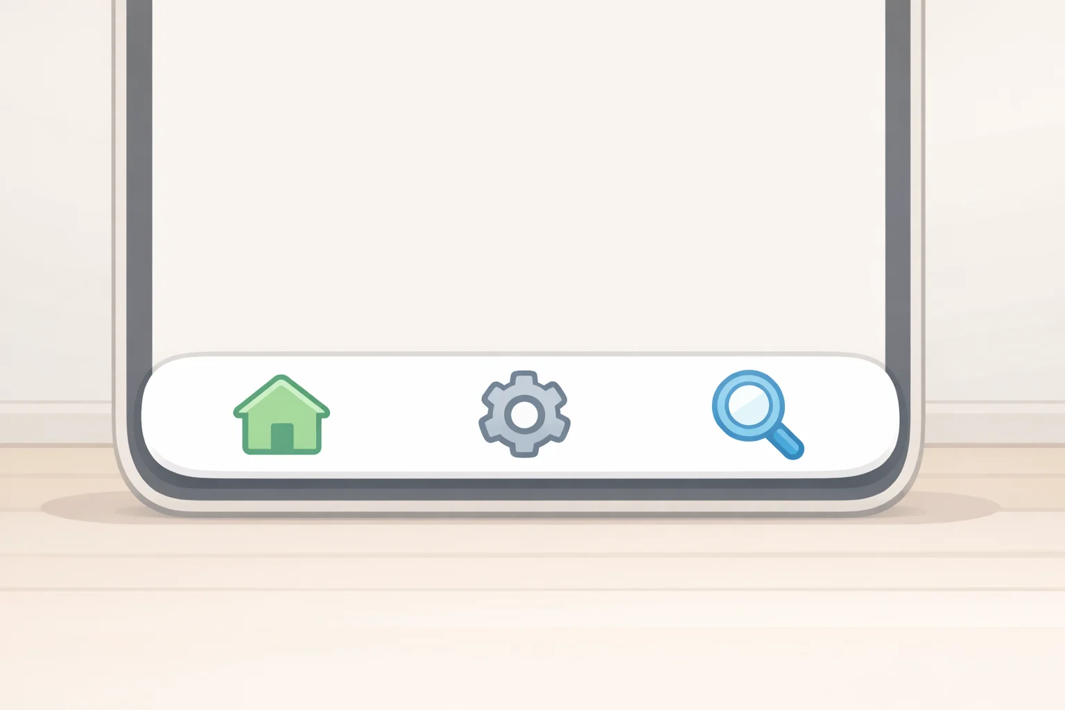 Illustration of the Sonos app bottom navigation bar with Home, System, and Search tabs highlighted