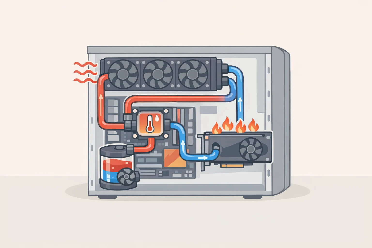 Infographic showing the AquaCore Cooling System 2.0 with a micro-pump circulating fluorinated coolant to reduce device surface temperature during sustained workloads