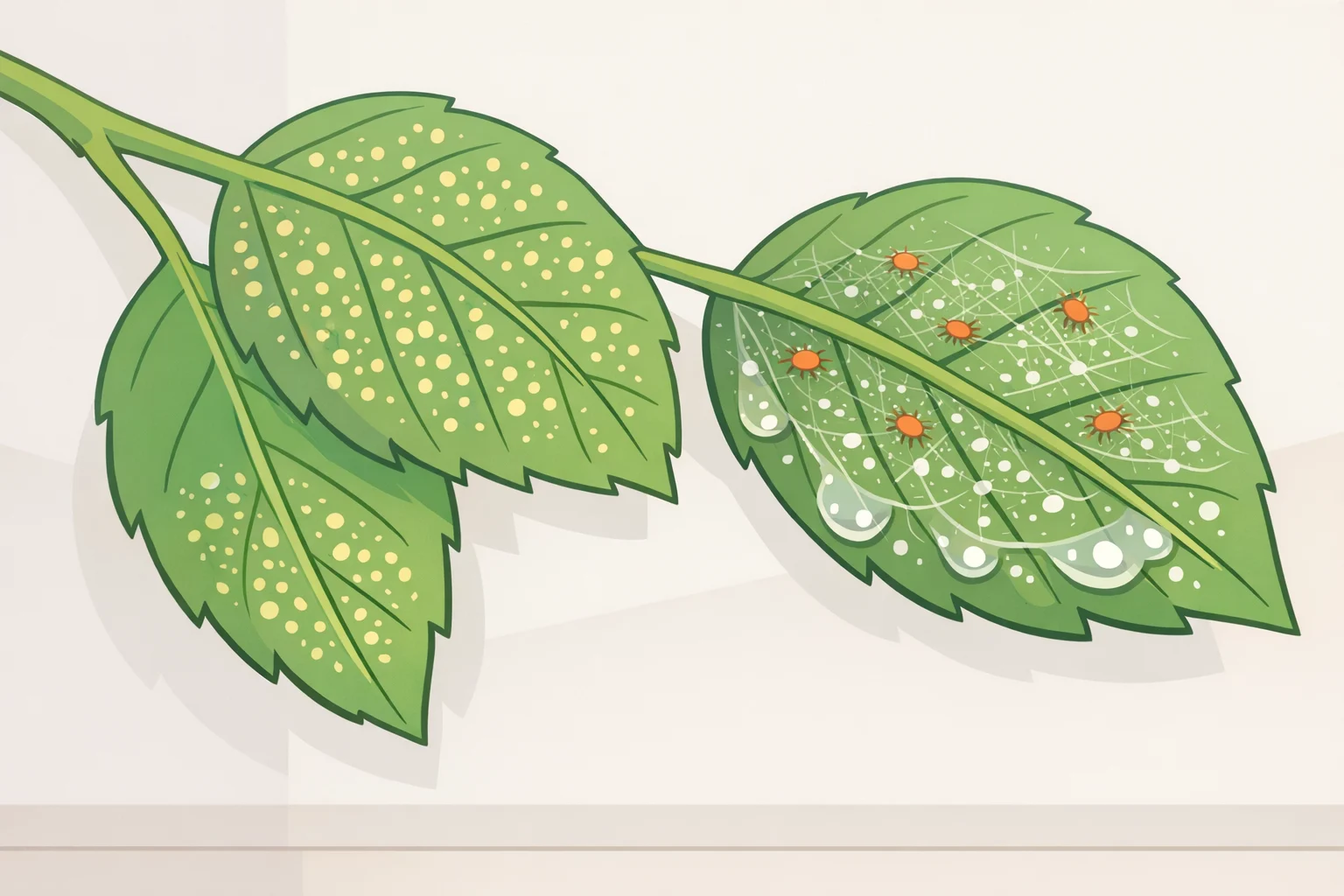Close-up of plant leaves showing webbing and sticky residue, a clear warning sign in the IKEA plant department