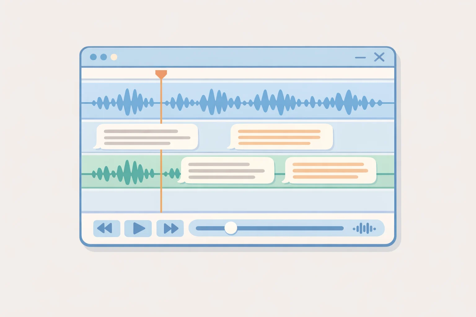 Screenshot-style illustration of Pro Tools Edit Window where Speech-to-Text displays transcribed dialog inline with each clip for faster ADR and dialog editing