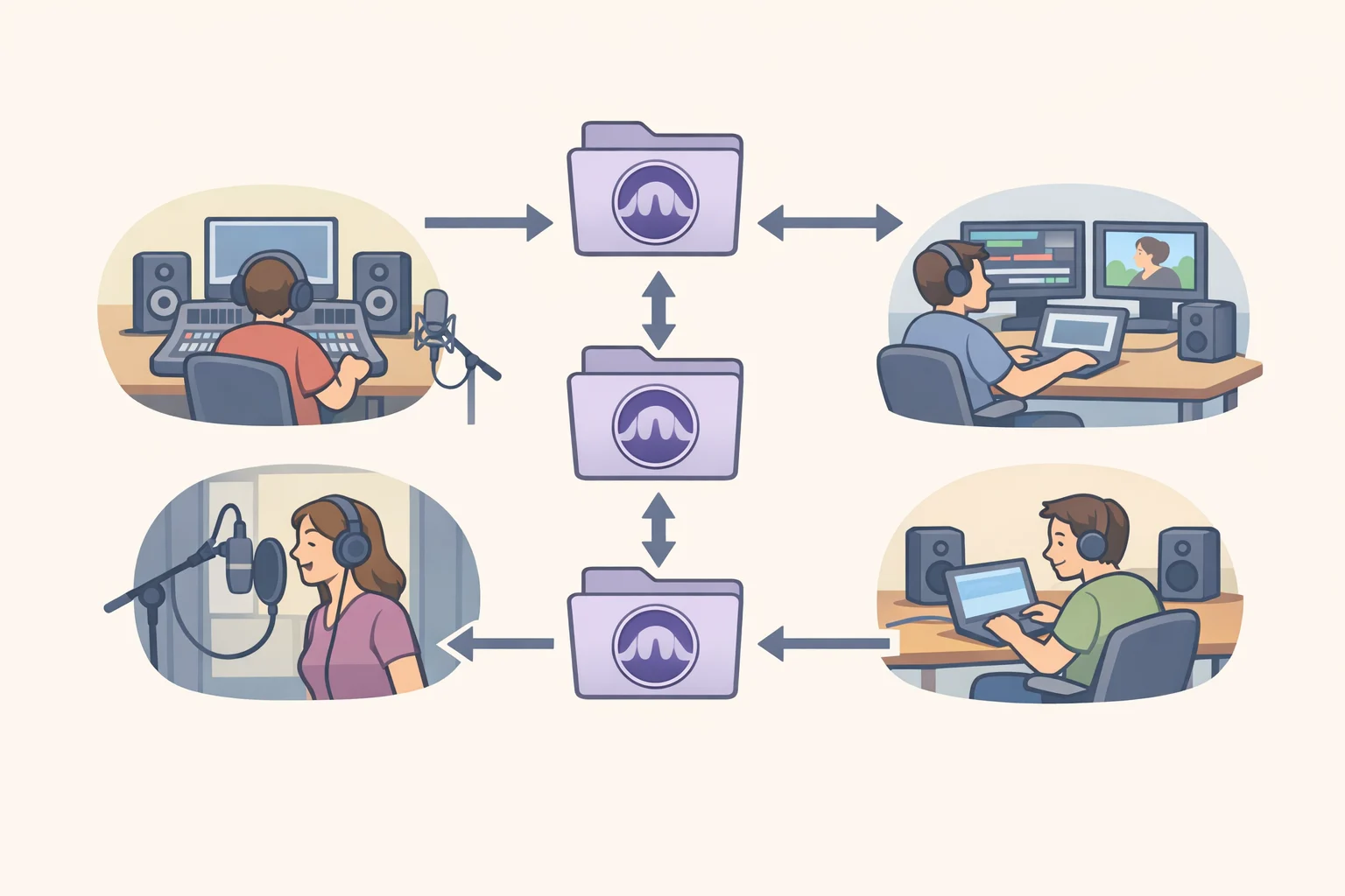 Diagram of Pro Tools session files exchanged between collaborating studios and contractors to show when ecosystem compatibility offsets subscription cost