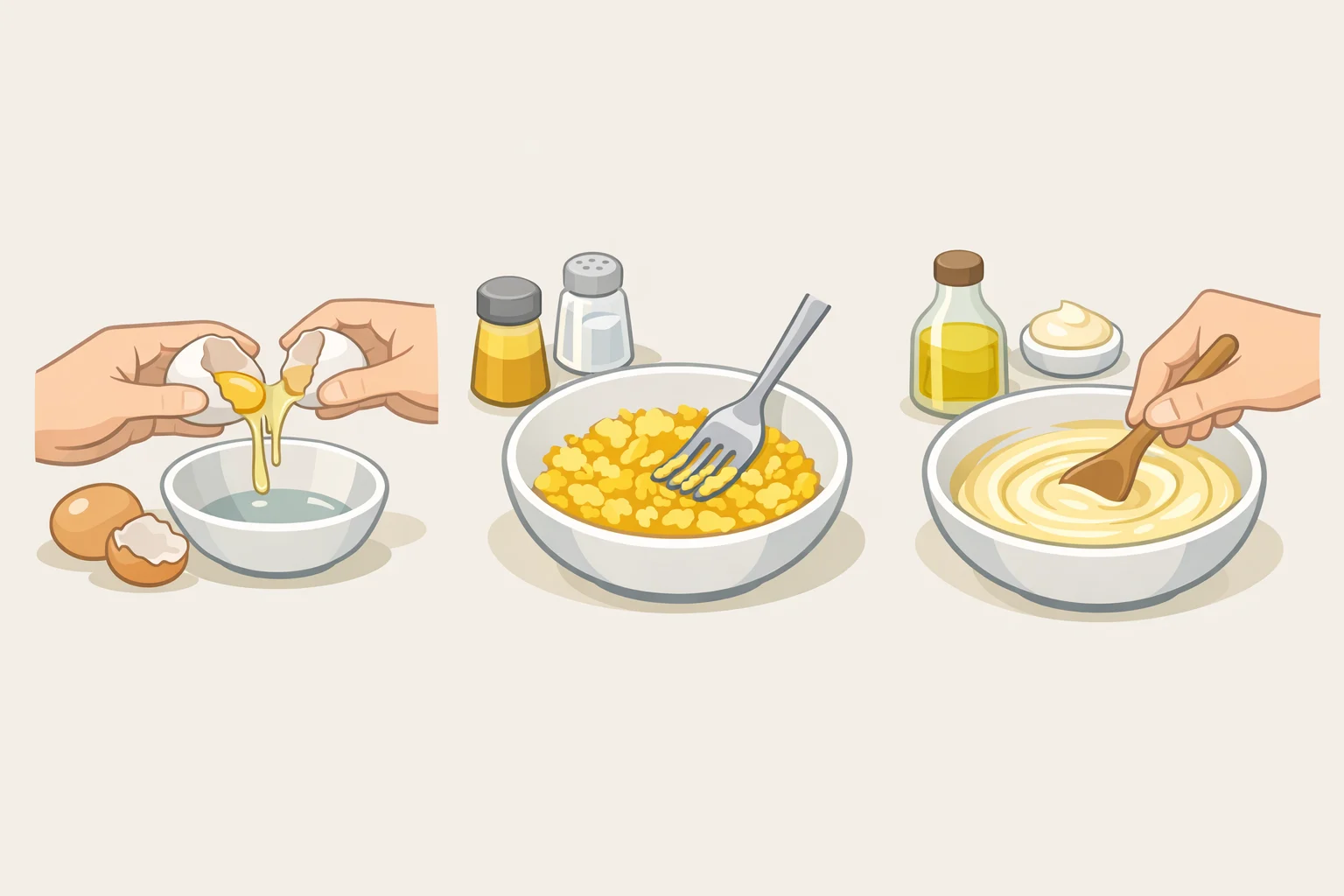 Cook mashing smooth egg yolks in a bowl and then stirring in mayonnaise, yellow mustard, and dill pickle brine to form the tangy dressing for a deviled egg macaroni salad recipe