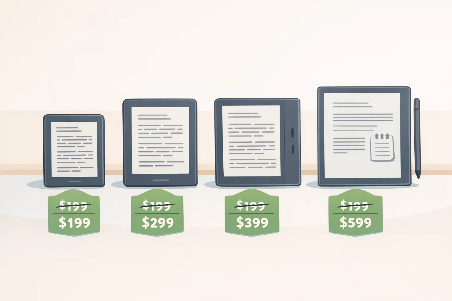 Chart of Prime Day Kindle deals 2026 with prices for Kindle, Kindle Paperwhite, Kindle Paperwhite Signature Edition, and Kindle Scribe (32GB) during the June 23–26 Amazon sale