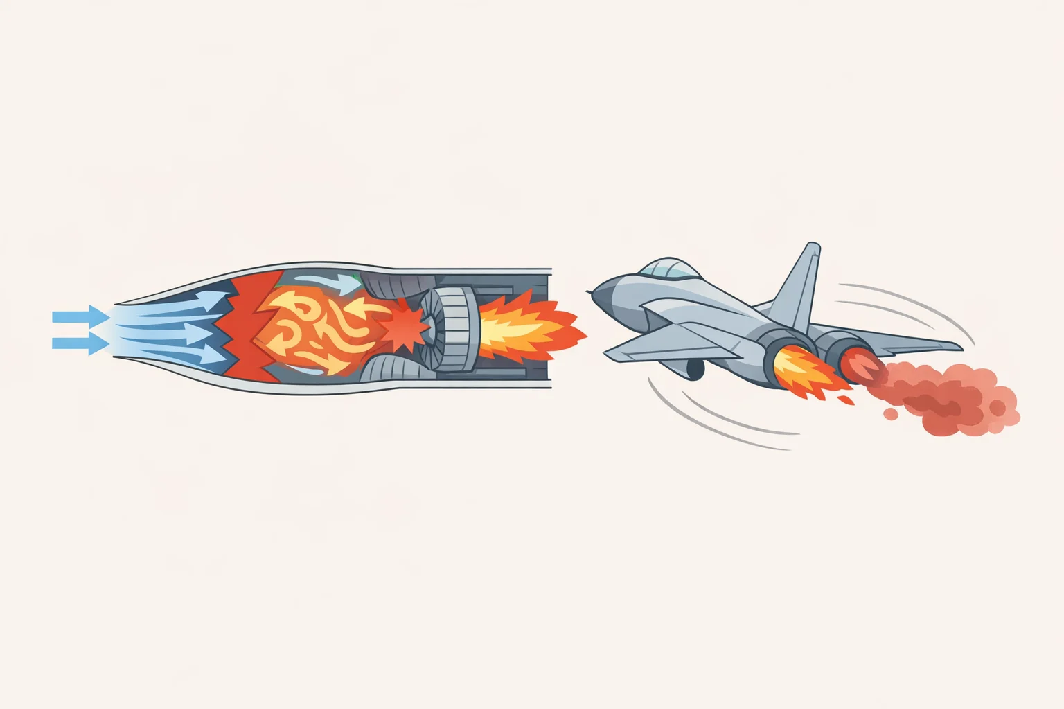 Cutaway view of an SR-71 inlet unstart at high Mach showing disrupted supersonic airflow and asymmetric thrust that can overstress the airframe