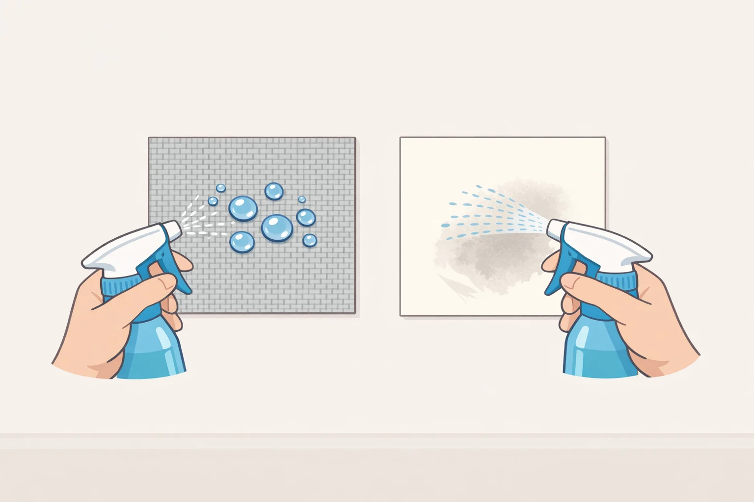 Close-up comparison of water-beading woven polypropylene versus paper that darkens and softens during the bag material identification test
