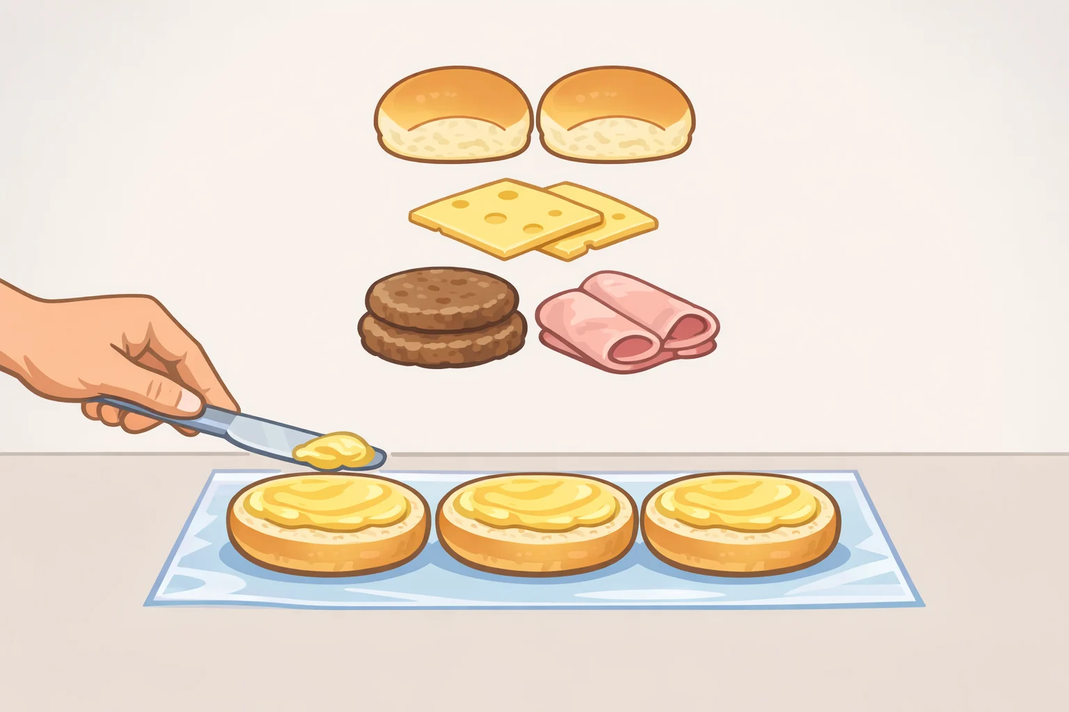 Layered Hawaiian roll sliders with the fat-based moisture barrier spread on the bottom half before protein and an even cheese layer