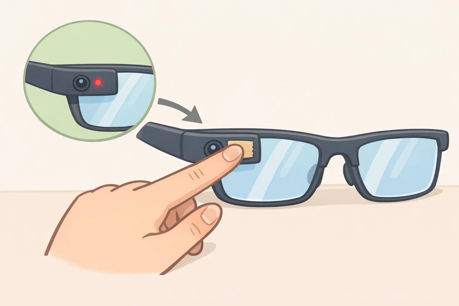 Illustration of Ray-Ban Meta smart glasses with the recording indicator light covered to obscure the consent signal, showing how covert recording can happen before Instagram moderation applies.