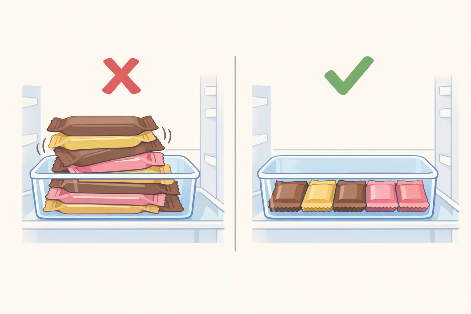 Bars arranged in a single layer in an airtight container in the refrigerator to prevent the peach topping from sliding