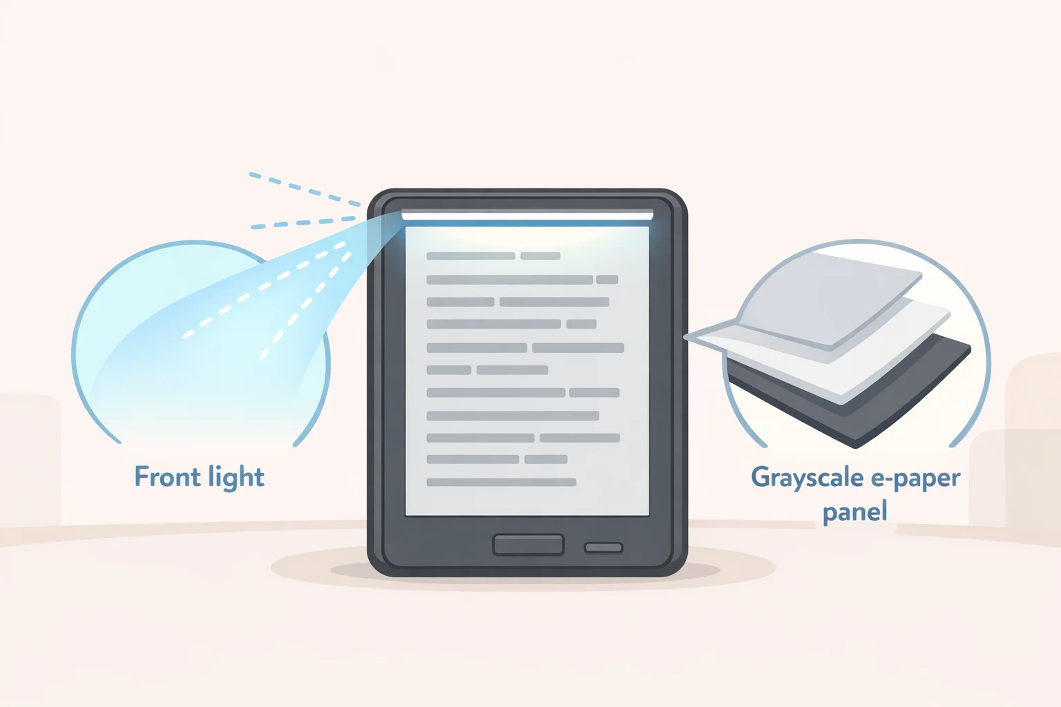 Boox Picco tiny e-reader shown with its 3.97-inch front-lit grayscale e-paper display illuminated