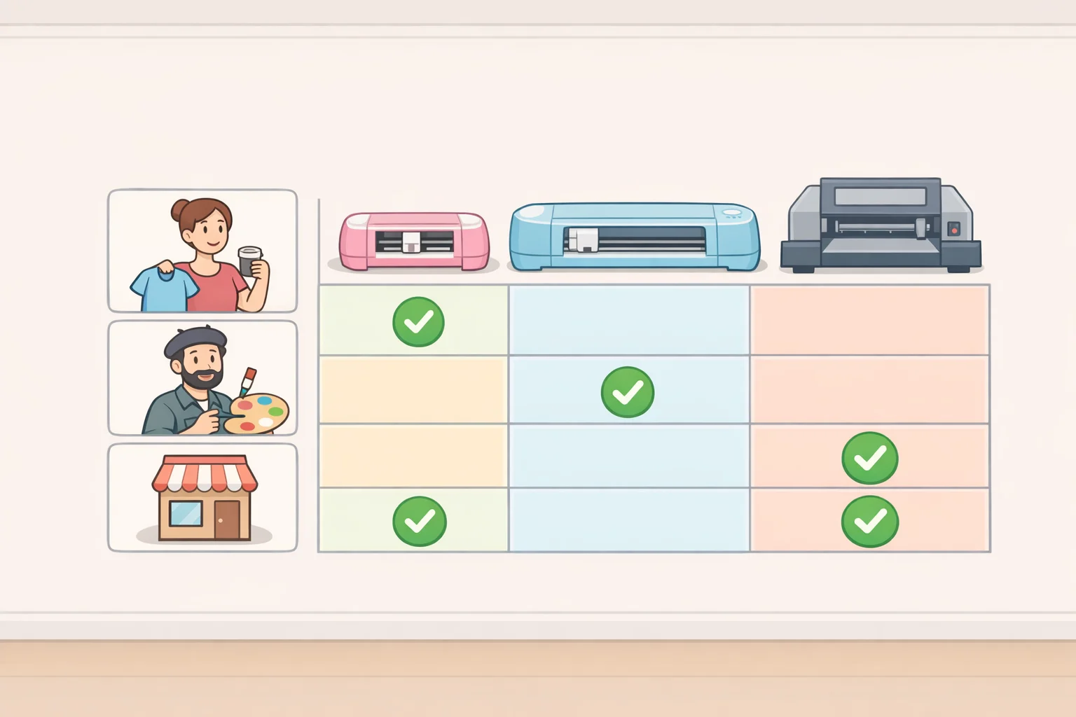 Decision guide comparing Cricut Explore 5 vs Siser Romeo buyer profiles and recommended machine for hobbyists, Etsy sellers, and businesses