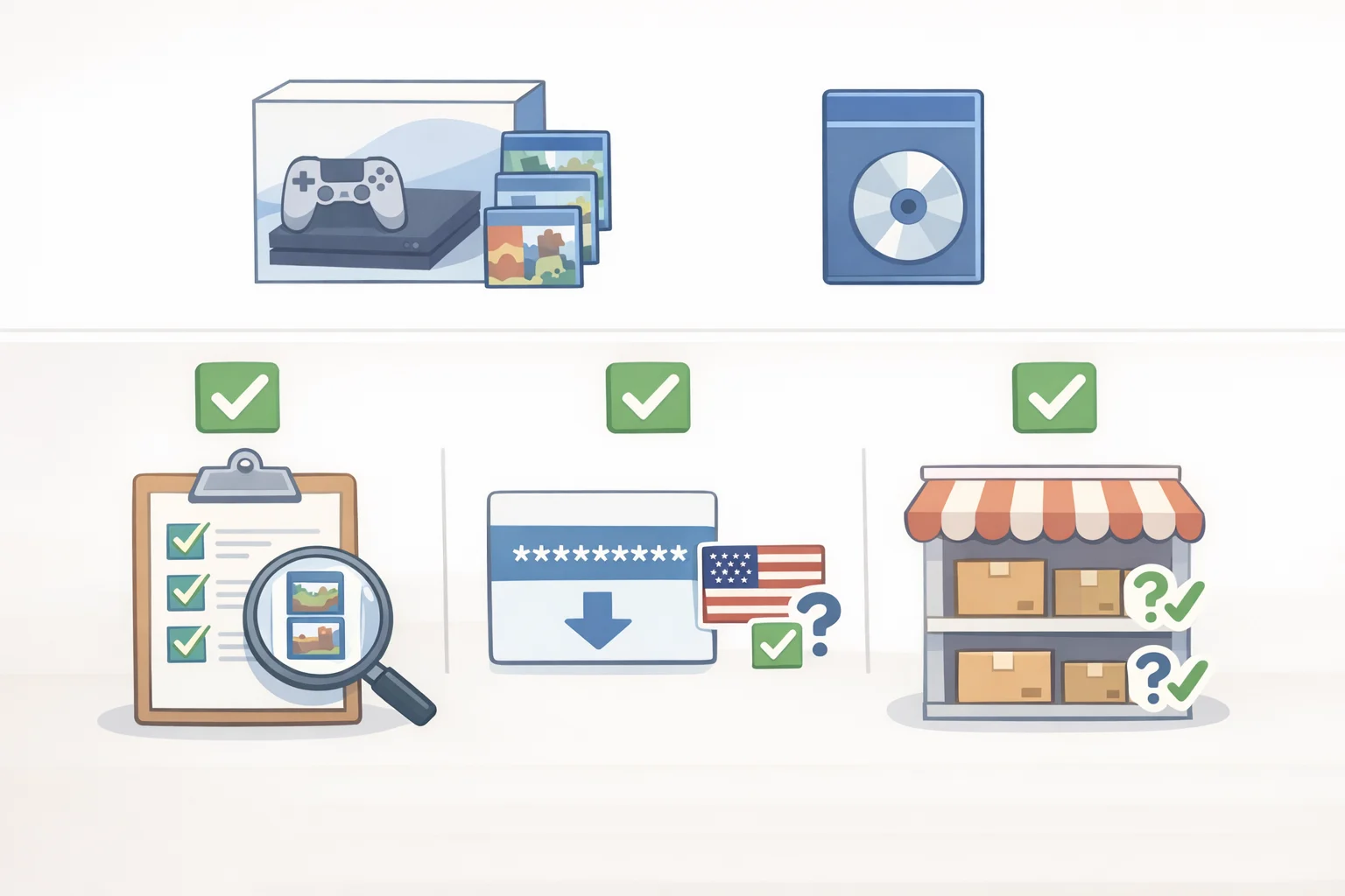 Checklist graphic for what to verify before buying the Nintendo Switch 2 before Sept. 1, including eligible bundle games, U.S. Nintendo Account code redemption, and current retailer availability