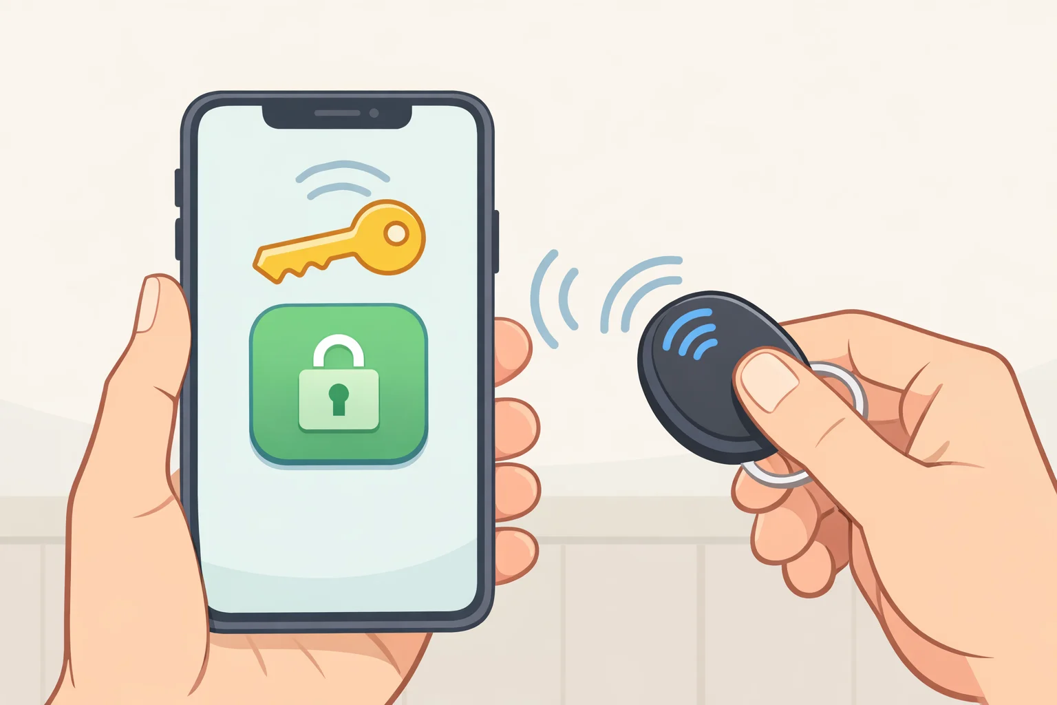 Illustration of a smartphone displaying a key icon when attempting to open a locked app using an Autonomous Key app lock key.